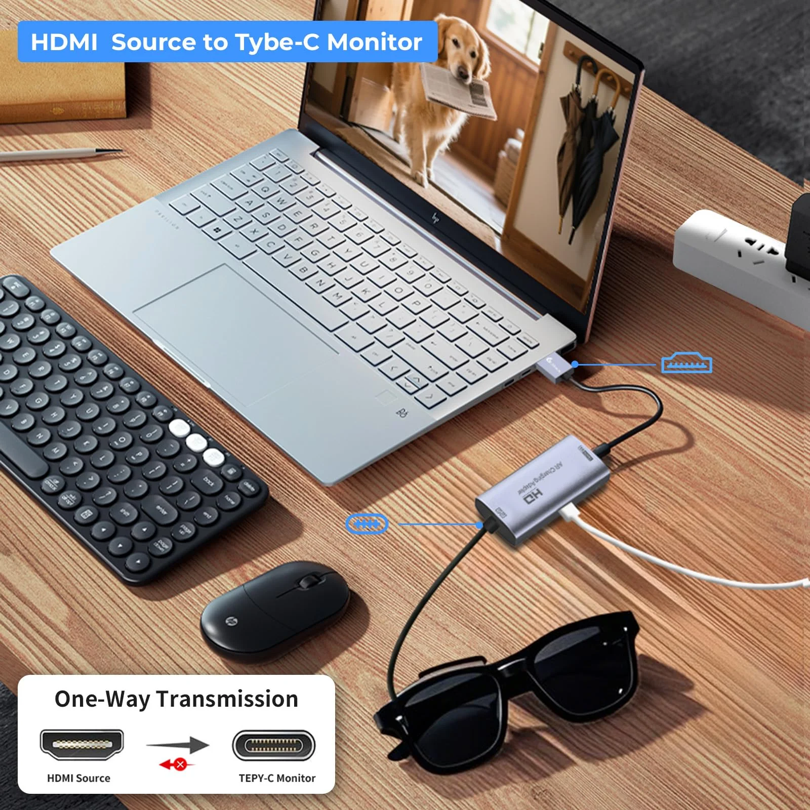 Guermok AR Glasses HDMI to USB-C Display Adapter, 4K@60Hz Play and Charge XR Converter with DC 5V, for XREAL One/Air 2 Pro/RayNeo/Rokid, Switch 2/1, Xbox1, PS4/5, Portable Monitors (Sliver) 0.74FT Silver - Image 2