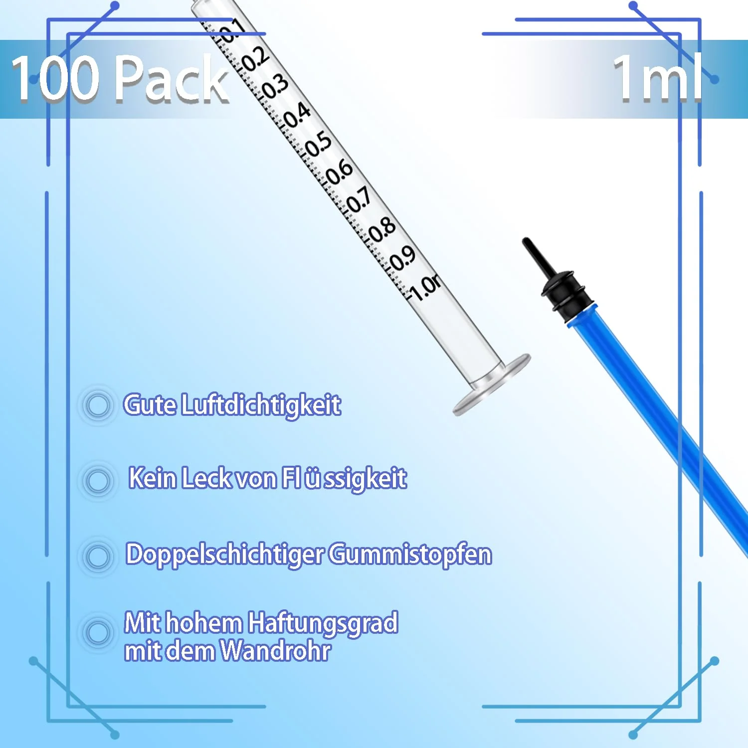 Gufastoe Pack of 100 1 ml Syringe with Protective Caps for Industrial or Animal Feed (Blue) 100 Stück Blau Spritze 1ml - Image 2