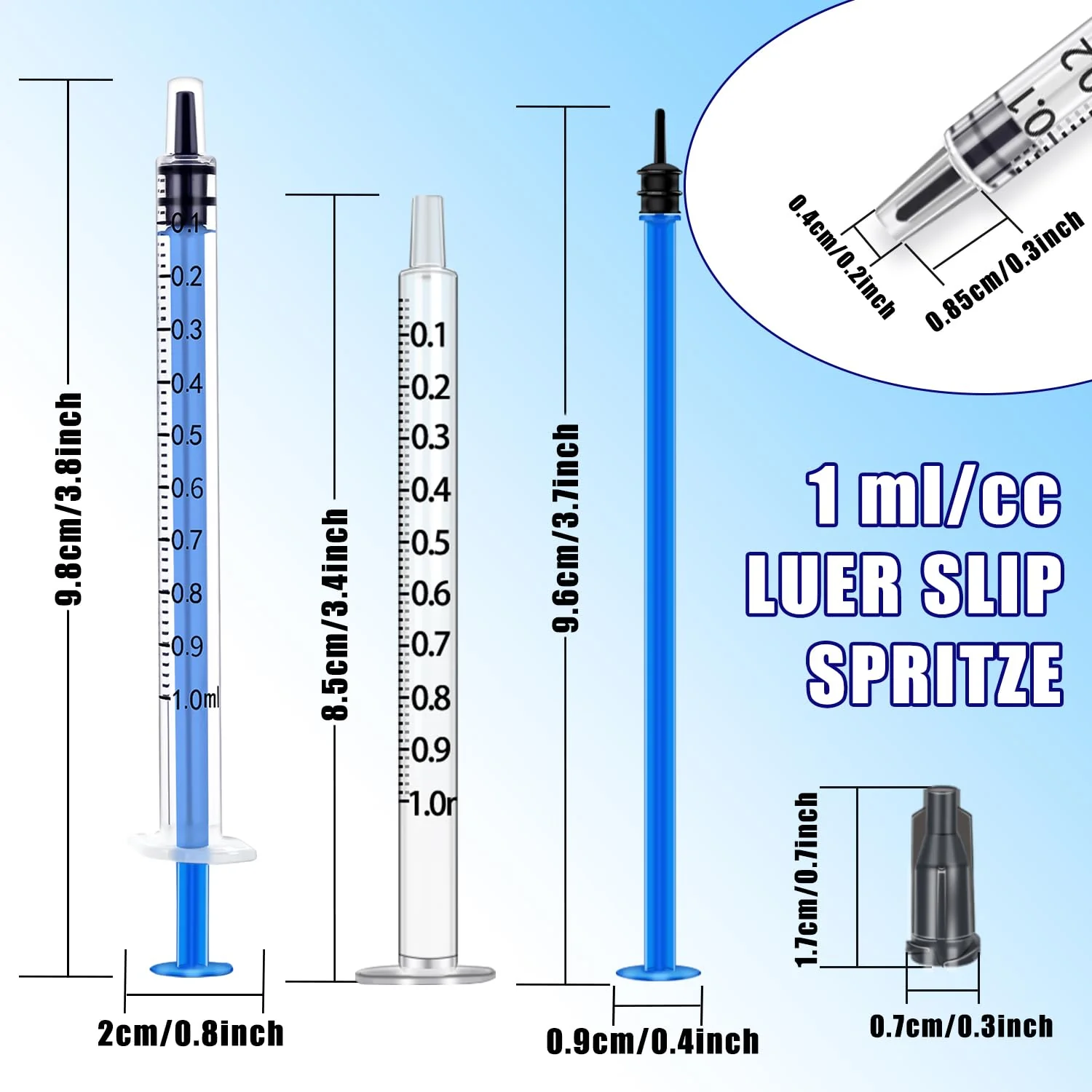 Gufastoe Pack of 100 1 ml Syringe with Protective Caps for Industrial or Animal Feed (Blue) 100 Stück Blau Spritze 1ml - Image 3