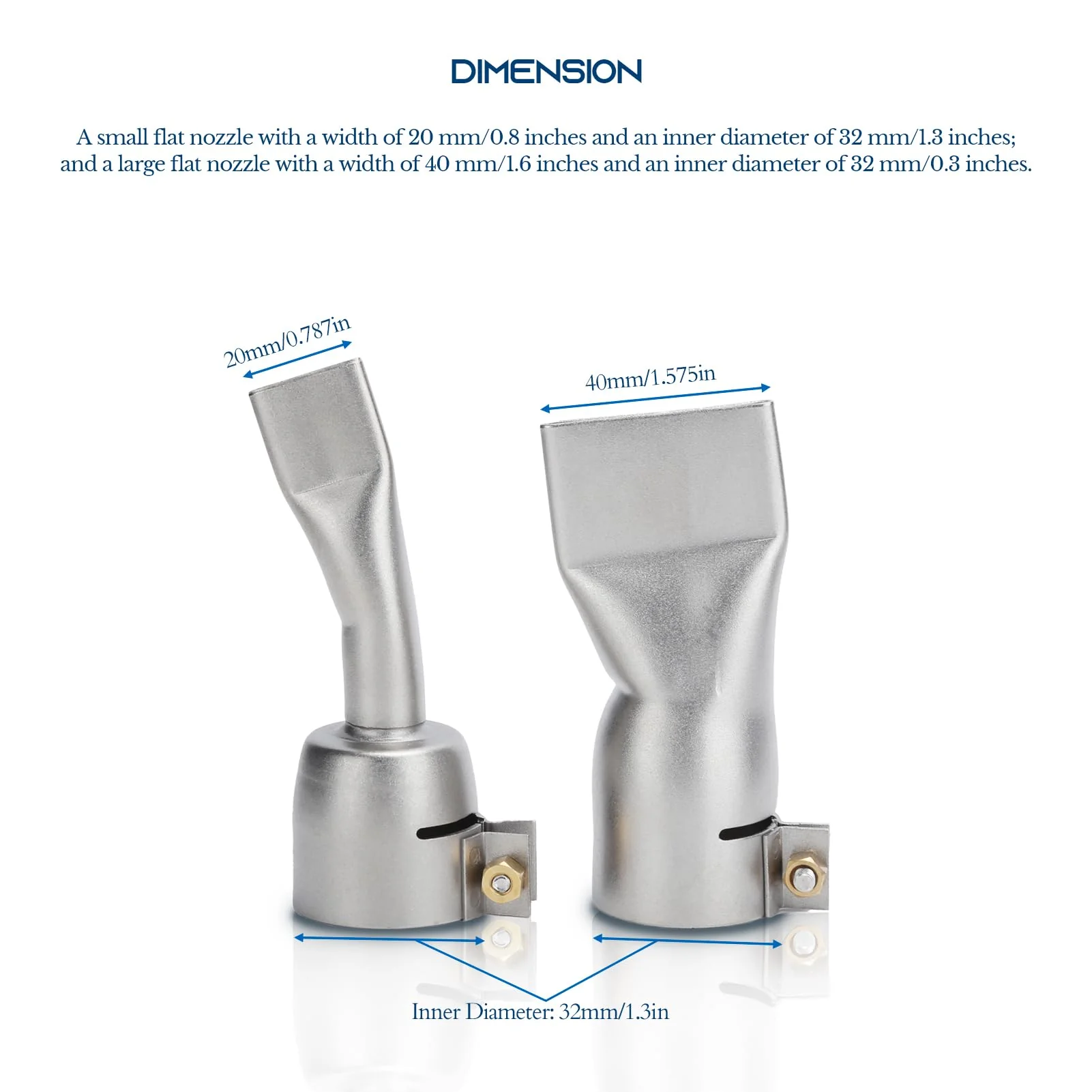 Gugxiom Pack of 2 Nozzles, Stainless Steel Nozzles, 20 mm Small and 40 mm Large Tip, Welding Tools for Plastic Heat Gun/Handheld Hot Air Welding Machine - Image 2