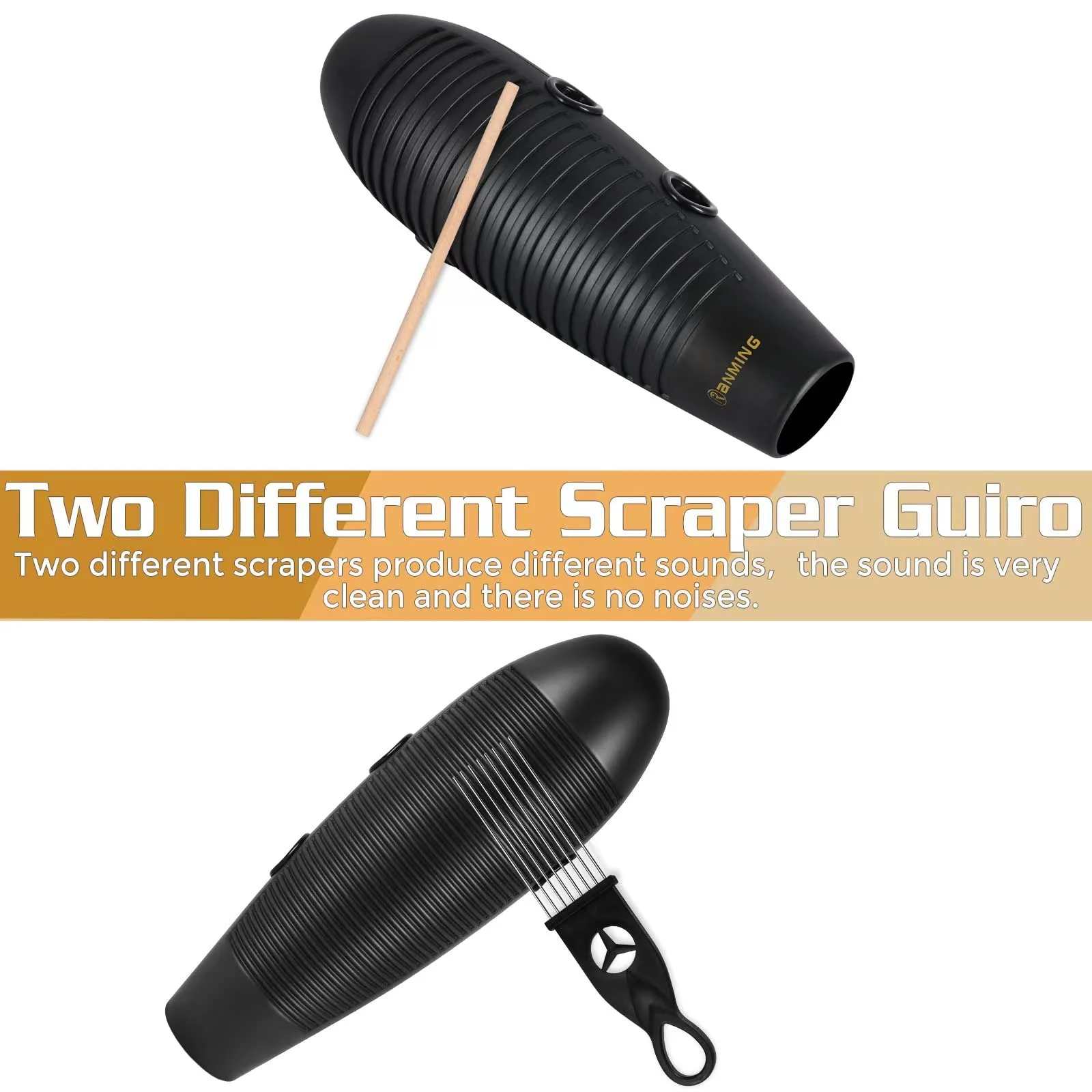 Guiro Instrument,3.9x13 Inch Super Guiro,Fish Shaped Latin Percussion Instrument with 2 x Guiro Scraper Musical Training Tool for Beginners and Music Lover Black. - Image 2