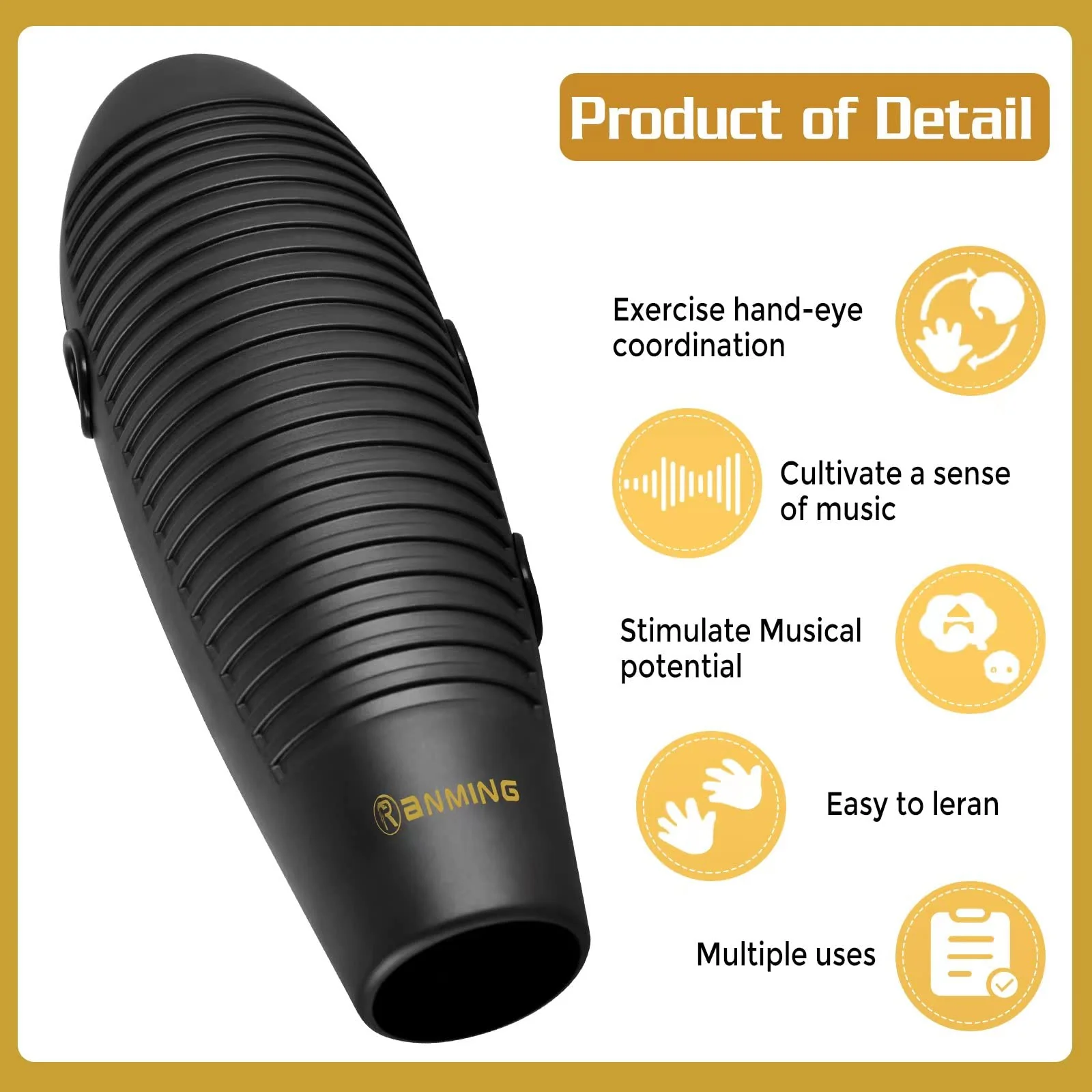 Guiro Instrument,3.9x13 Inch Super Guiro,Fish Shaped Latin Percussion Instrument with 2 x Guiro Scraper Musical Training Tool for Beginners and Music Lover Black. - Image 4