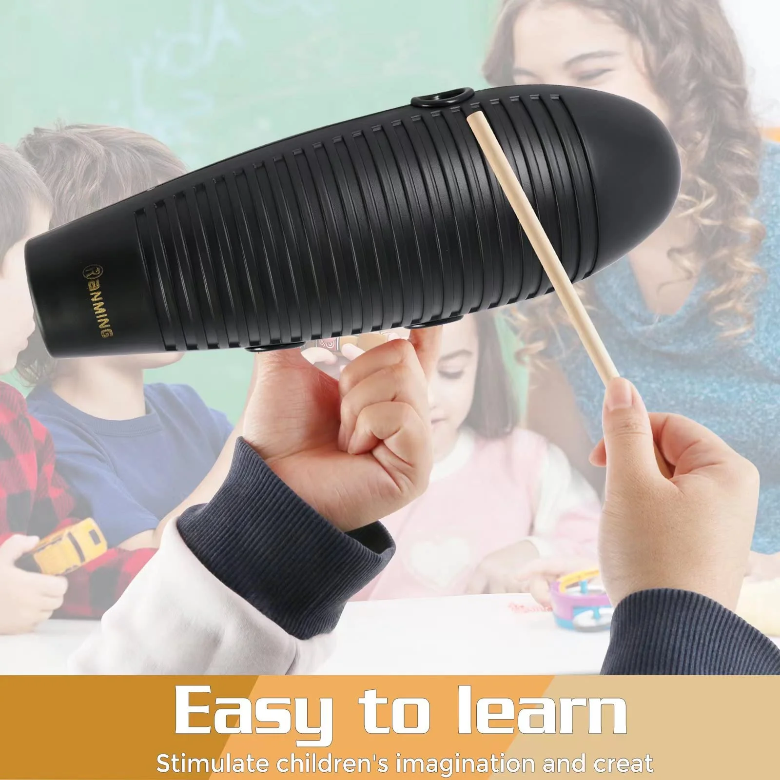 Guiro Instrument,3.9x13 Inch Super Guiro,Fish Shaped Latin Percussion Instrument with 2 x Guiro Scraper Musical Training Tool for Beginners and Music Lover Black. - Image 6