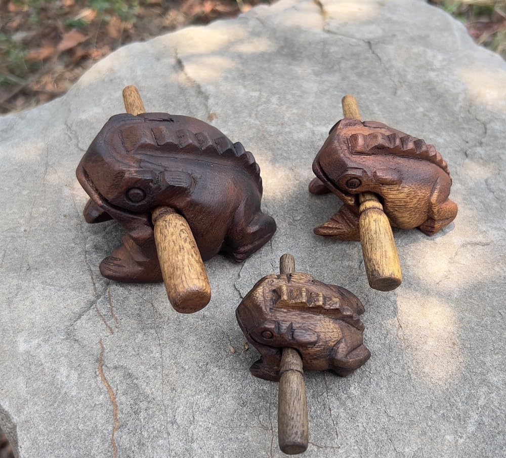 Guiros Percussion Instruments Wooden Frog 3 Piece Set of 4 Inch, 3 Inch, 2.5 Inch, Wooden Frog Musical Instrument (Vintage Style) Vintage Style - Image 4