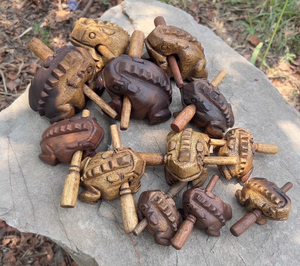 Guiros Percussion Instruments Wooden Frog 3 Piece Set of 4 Inch, 3 Inch, 2.5 Inch, Wooden Frog Musical Instrument (Vintage Style) Vintage Style - Image 5