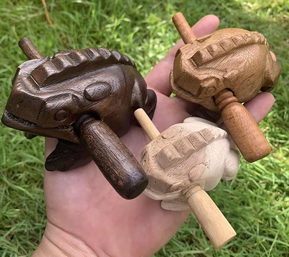 Guiros Percussion Instruments Wooden Frog Musical Instrument Set of 3 Frogs: 4 Inch, 3 Inch, and 2.25-2.75 Inch (Dark Brown/Brown/Natural Colors) Dark Brown/Brown/Natural Colors - Image 7
