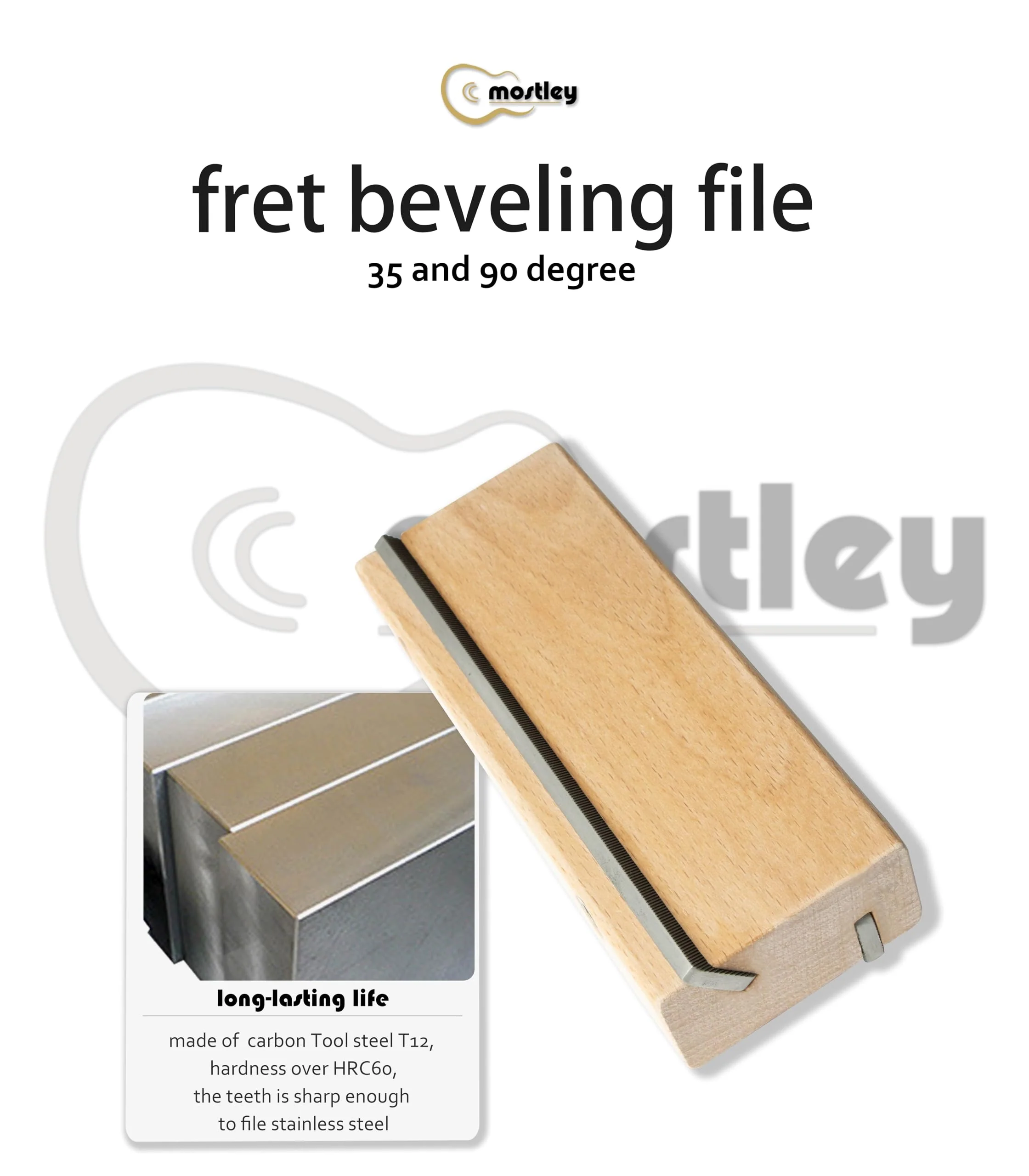 Guitar 𝙁𝙧𝙚𝙩 𝙀𝙣𝙙 𝘽𝙚𝙫𝙚𝙡𝙞𝙣𝙜 𝙁𝙞𝙡𝙚 Angled 35/90 Degree, Removable Frets Edge Dressing File, Luthier Fretting Sprout Beveler Tool, Fret End Trimming File with Solid Wooden Handle - Image 6