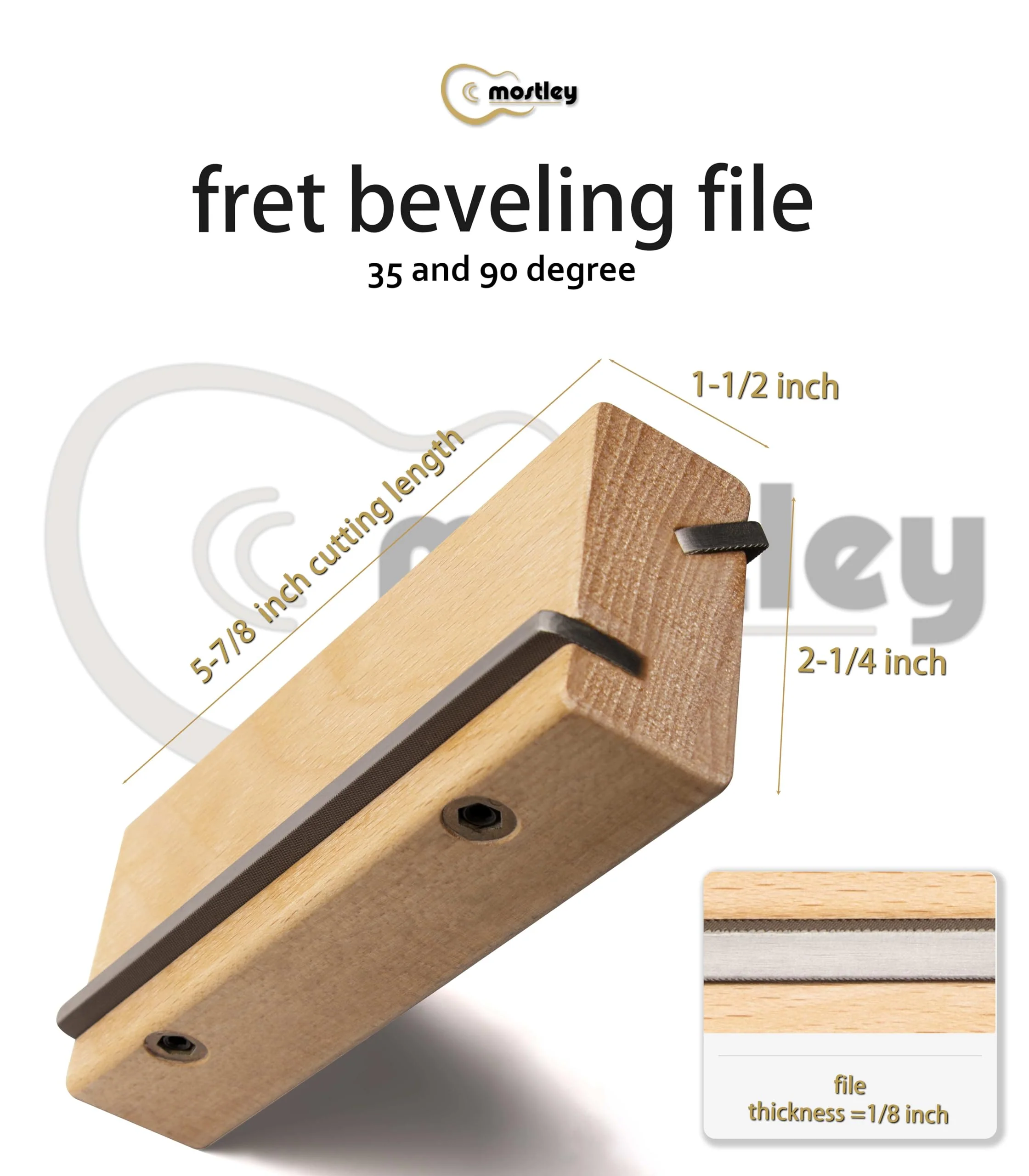 Guitar 𝙁𝙧𝙚𝙩 𝙀𝙣𝙙 𝘽𝙚𝙫𝙚𝙡𝙞𝙣𝙜 𝙁𝙞𝙡𝙚 Angled 35/90 Degree, Removable Frets Edge Dressing File, Luthier Fretting Sprout Beveler Tool, Fret End Trimming File with Solid Wooden Handle - Image 7