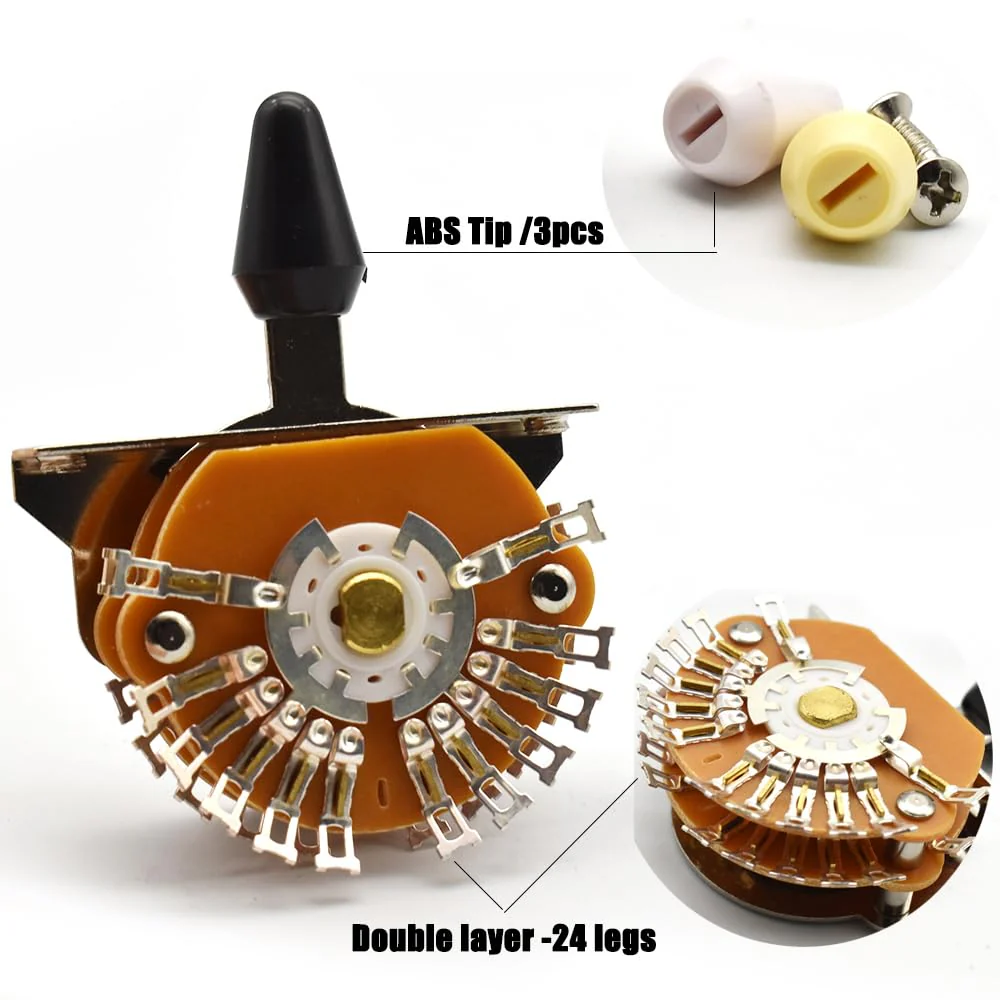 Guitar 5 Way 24 Keys Super Toggle Switch Pickup Selector Super 4-Pole Double Wafer for Strat/Tele Guitars with Black/Ivory/White Tip - Image 6