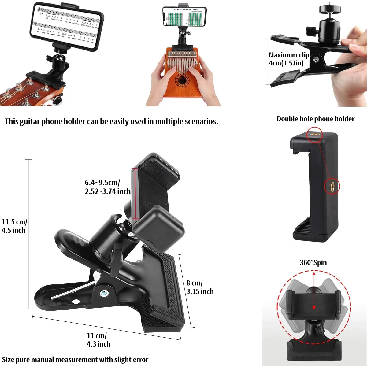 Guitar Accessories for Beginners - 1 Ukulele Bass Guitar Phone Holder for Live Broadcast Video Recording,1 Guitar Capo, 1 Tuner With Free Picks Holder+Capo+Tuner+Picks - Image 2