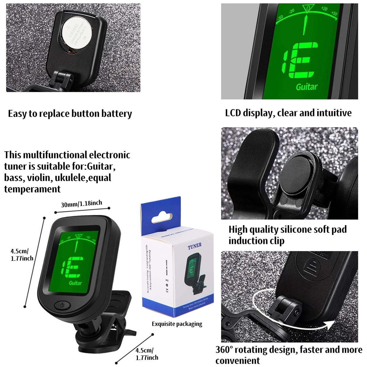 Guitar Accessories for Beginners - 1 Ukulele Bass Guitar Phone Holder for Live Broadcast Video Recording,1 Guitar Capo, 1 Tuner With Free Picks Holder+Capo+Tuner+Picks - Image 5