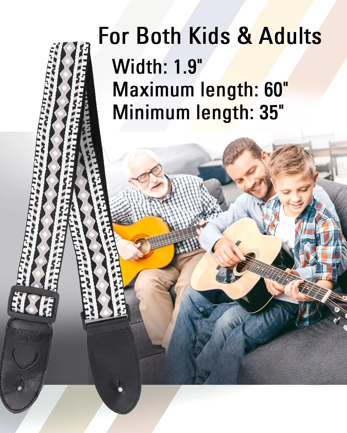 Guitar Accessories Gift Box for Acoustic and Electric Guitars, Black & White Jacquard Weave Guitar Strap, Picks, Capo, Tuner, Cleaning Cloth, 5-in-1 Essential Gift - Image 4