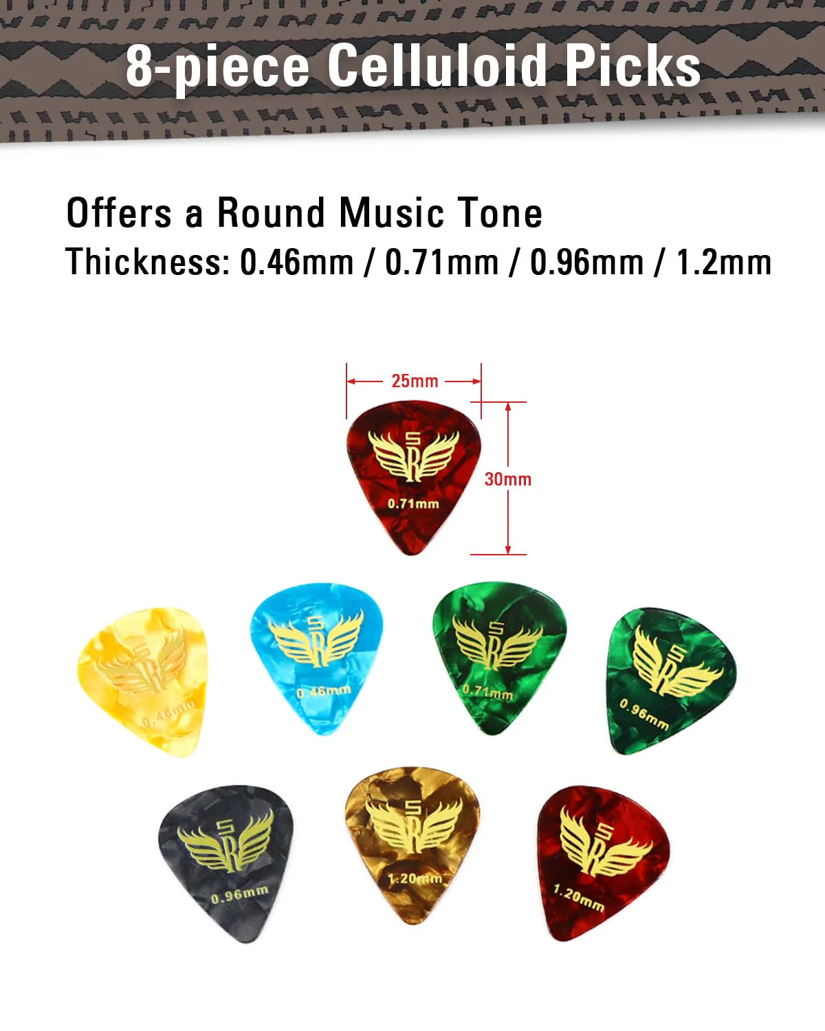 Guitar Accessories Gift Box for Acoustic and Electric Guitars, Black & White Jacquard Weave Guitar Strap, Picks, Capo, Tuner, Cleaning Cloth, 5-in-1 Essential Gift - Image 6