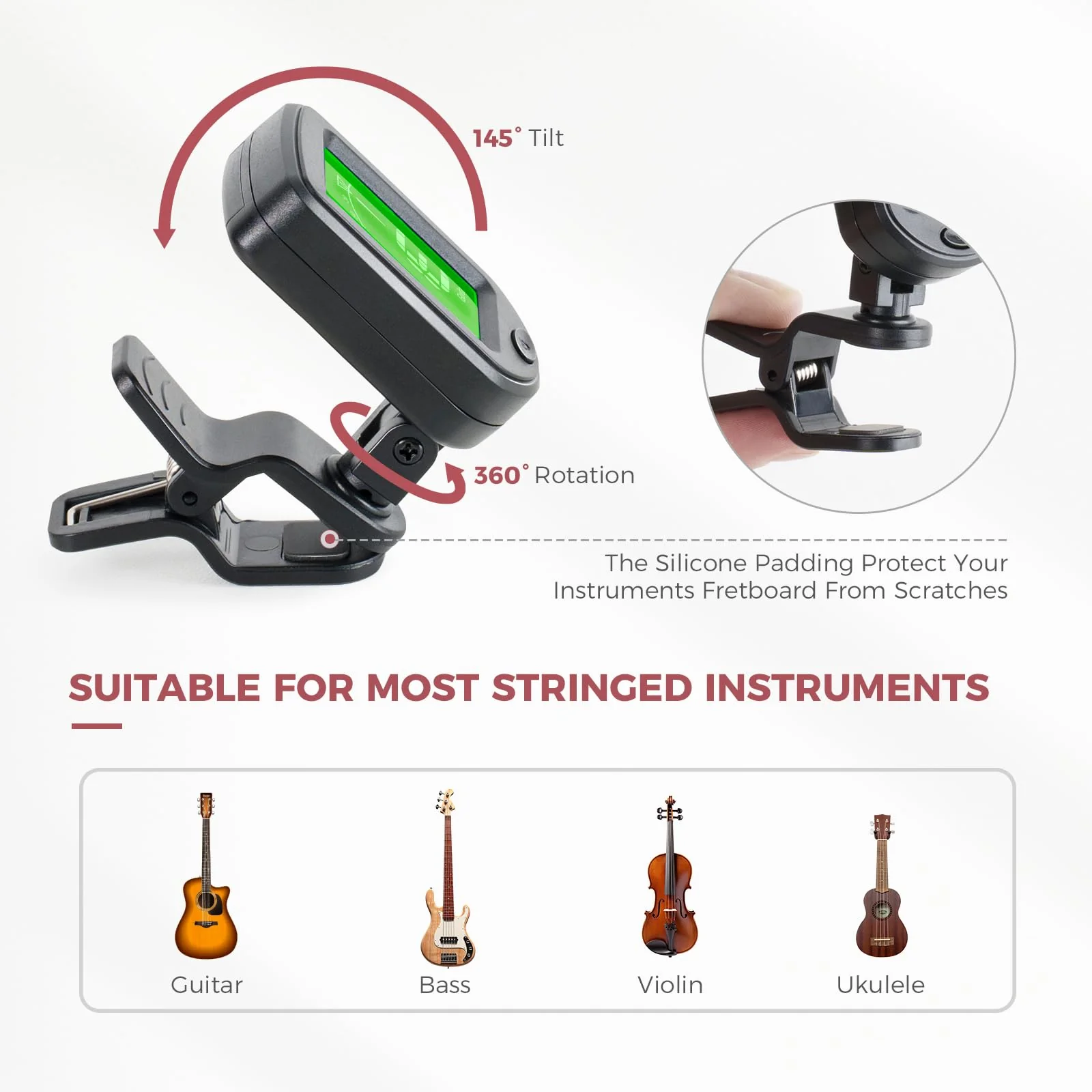 Guitar Accessories Kit - Capo, Tuner, Wall Mount Hanger, Picks, String Cleaner for Guitar, Violin, Bass, Ukulele - Image 4