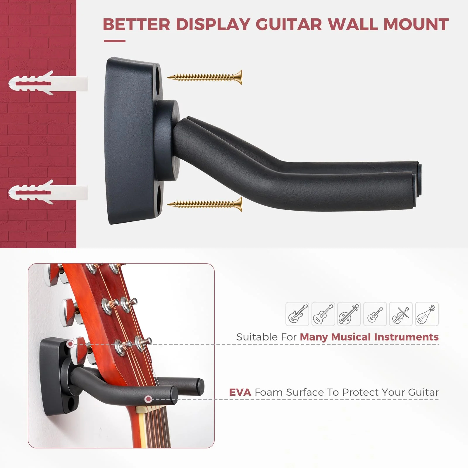 Guitar Accessories Kit - Capo, Tuner, Wall Mount Hanger, Picks, String Cleaner for Guitar, Violin, Bass, Ukulele - Image 5