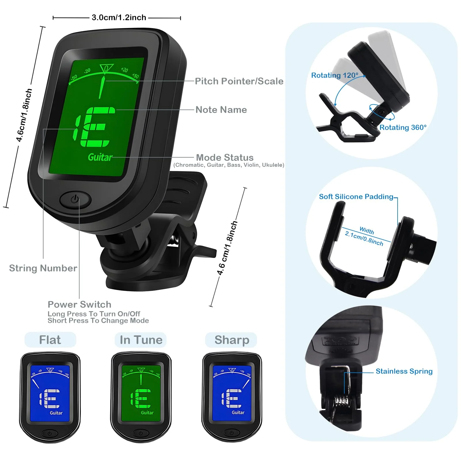 Guitar Accessories Kit: Clip On Guitar Tuner, 3 in 1 Guitar Capo, 30 Guitar Picks, Pick Holder, Leather Plectrum Pouch Keyring & Storage Case for Acoustic Electric Guitar, Bass, Ukulele - Image 2