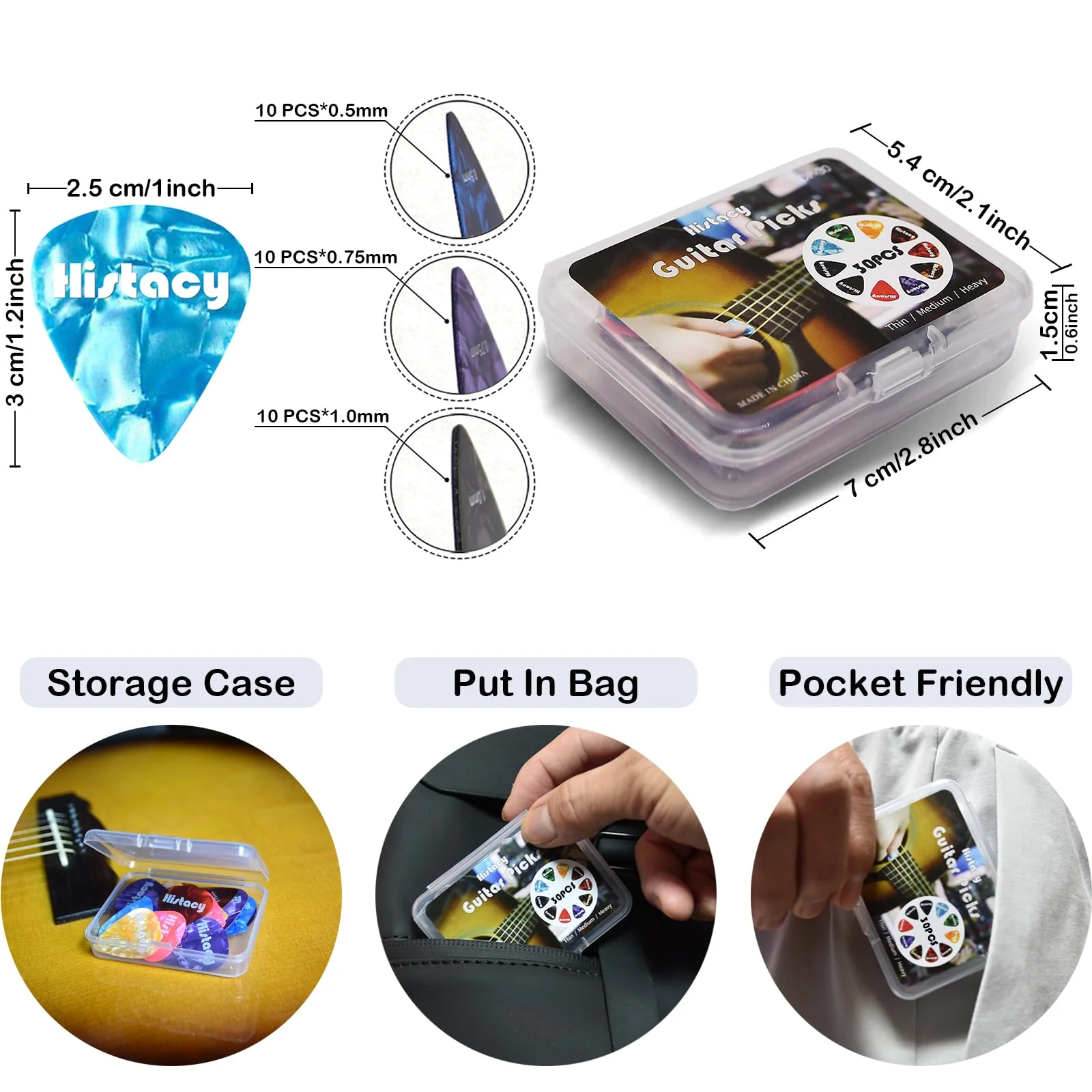 Guitar Accessories Kit: Clip On Guitar Tuner, 3 in 1 Guitar Capo, 30 Guitar Picks, Pick Holder, Leather Plectrum Pouch Keyring & Storage Case for Acoustic Electric Guitar, Bass, Ukulele - Image 4