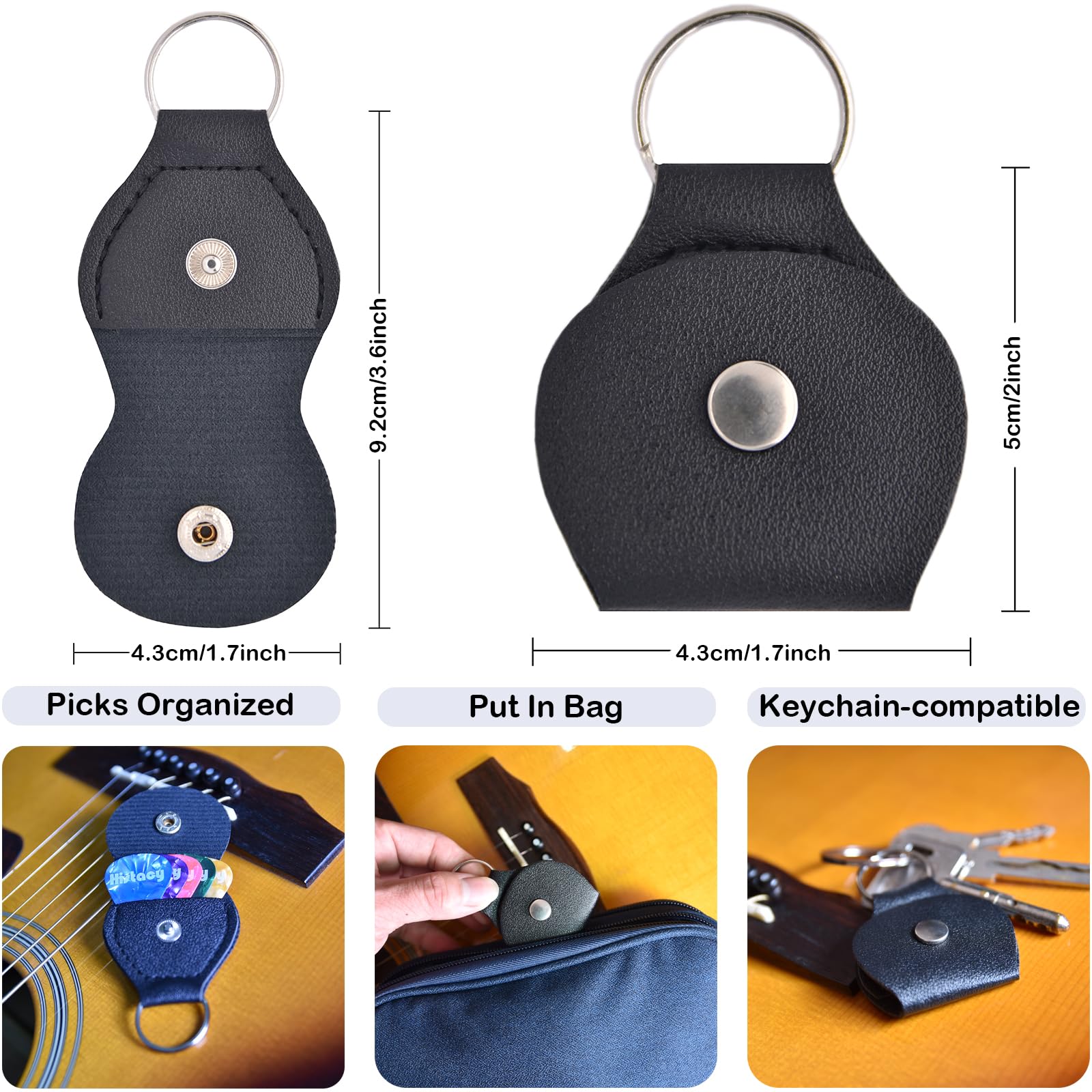 Guitar Accessories Kit: Clip On Guitar Tuner, 3 in 1 Guitar Capo, 30 Guitar Picks, Pick Holder, Leather Plectrum Pouch Keyring & Storage Case for Acoustic Electric Guitar, Bass, Ukulele - Image 6