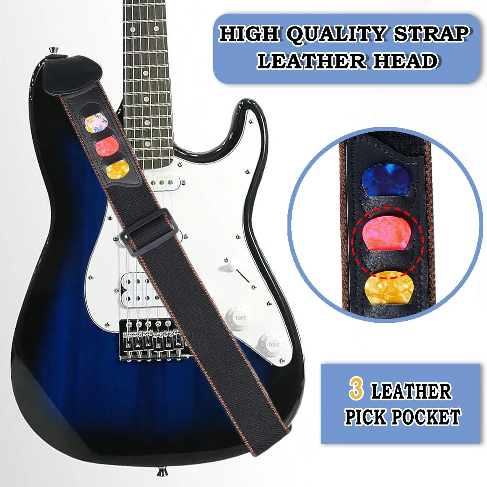 Guitar Accessories Kit gifts,Guitar Capo,Strap,Picks,Guitar pick holder bag,picks box,Phone Clip,Accessories for Acoustic,Bass, Electric & Ukulele - Image 4