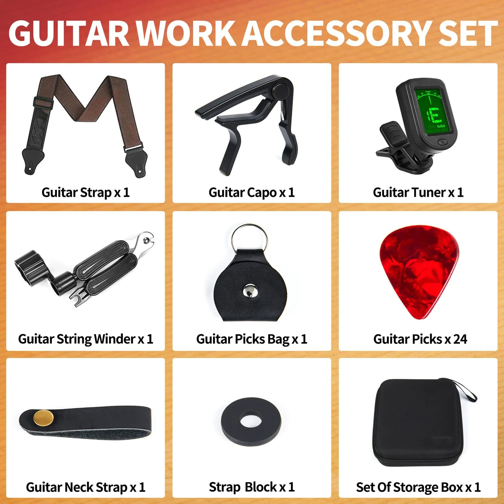 Guitar Accessories Kit:Strap,Capo,Picks,GuitaTuner,guitar string winders,Premium Guitar Gifts for Men, Beginners - Image 2