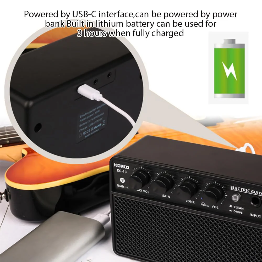 Guitar Amplifier Small Electric Guitar Amp 10W Mini Portable Guitar Practice Speaker for Daily Practice Street Performances Rechargeable Portable Audio Supports BT/Headphone Connection - Image 5