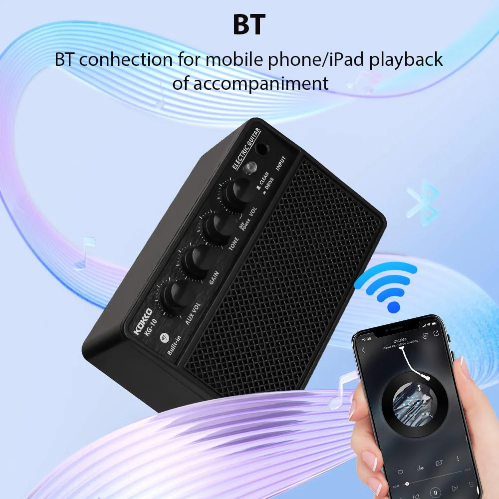 Guitar Amplifier Small Electric Guitar Amp 10W Mini Portable Guitar Practice Speaker for Daily Practice Street Performances Rechargeable Portable Audio Supports BT/Headphone Connection - Image 7