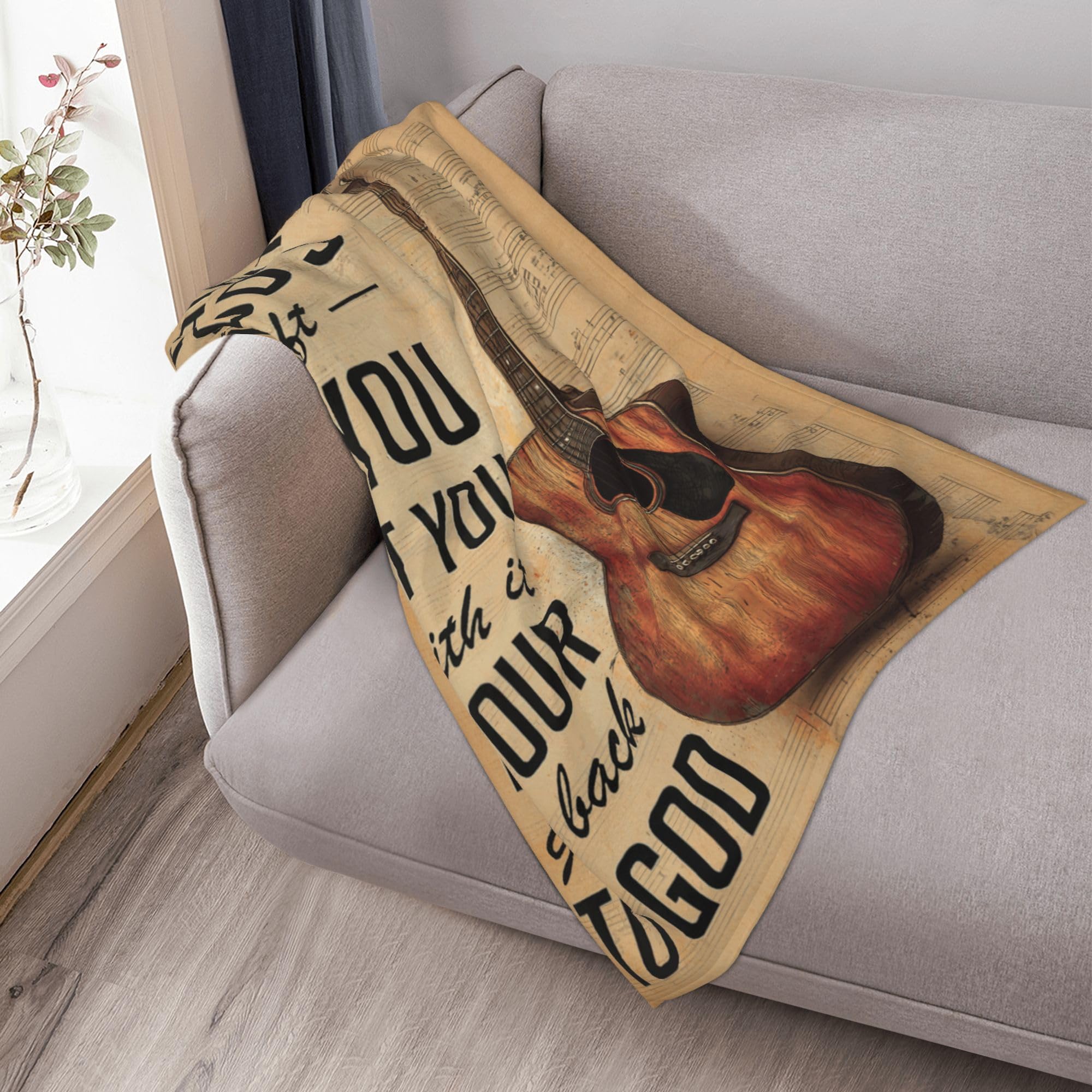 Guitar Blanket Warm Plush Flannel Music Christian Inspirational Scripture Throw Blanket Super Soft Fleece Cozy Fuzzy Guitar Stuffed Blanket Religious Bible Verse Gifts for Kids Teens Adults 40"X50" 40 X50 inch - Image 2