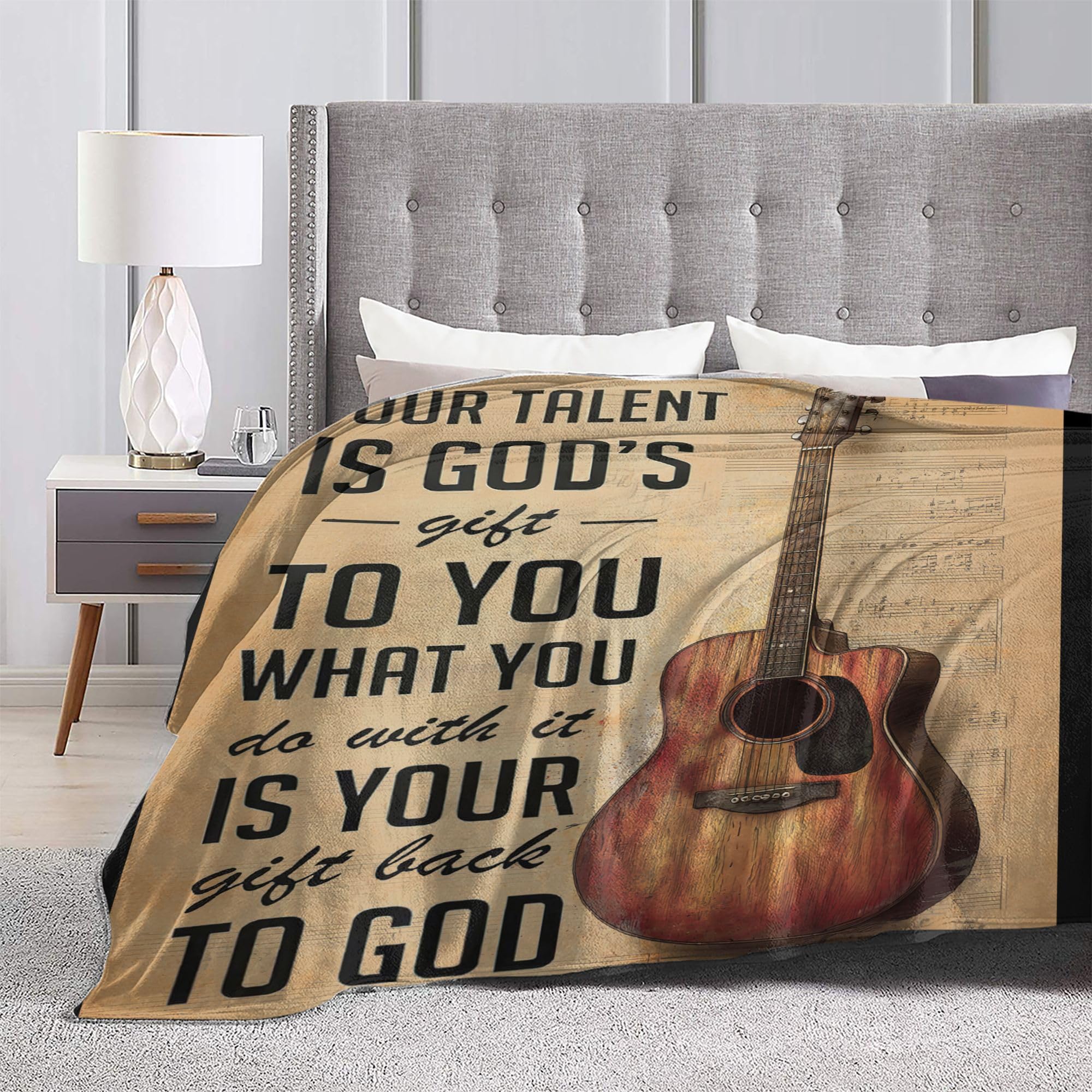 Guitar Blanket Warm Plush Flannel Music Christian Inspirational Scripture Throw Blanket Super Soft Fleece Cozy Fuzzy Guitar Stuffed Blanket Religious Bible Verse Gifts for Kids Teens Adults 40"X50" 40 X50 inch - Image 3