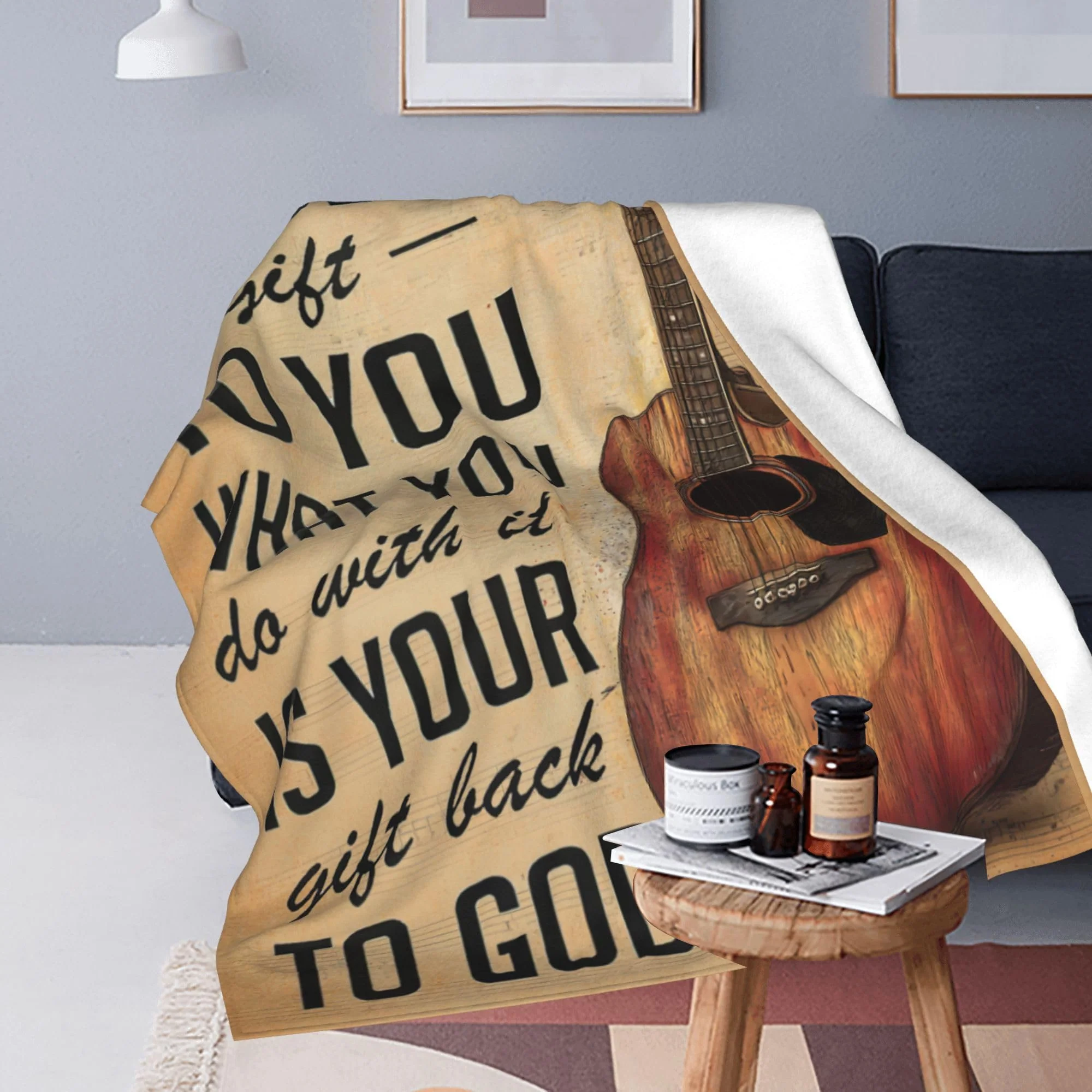 Guitar Blanket Warm Plush Flannel Music Christian Inspirational Scripture Throw Blanket Super Soft Fleece Cozy Fuzzy Guitar Stuffed Blanket Religious Bible Verse Gifts for Kids Teens Adults 40"X50" 40 X50 inch - Image 5