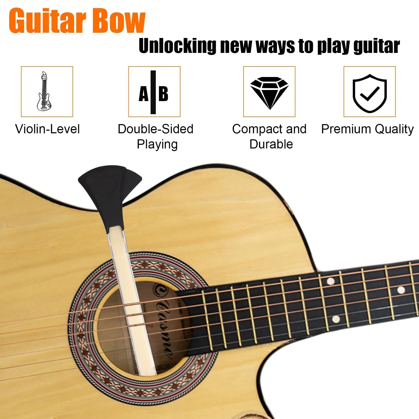 Guitar Bow Kit, 2-in-1 Horsehair Aluminum Alloy Guitar Bow Pick with Rosin Sandpaper Cloth Fun Acoustic Instrument Playing Tools Create Violin & Cello Sounds Creative Gift for Music Lover - Image 2