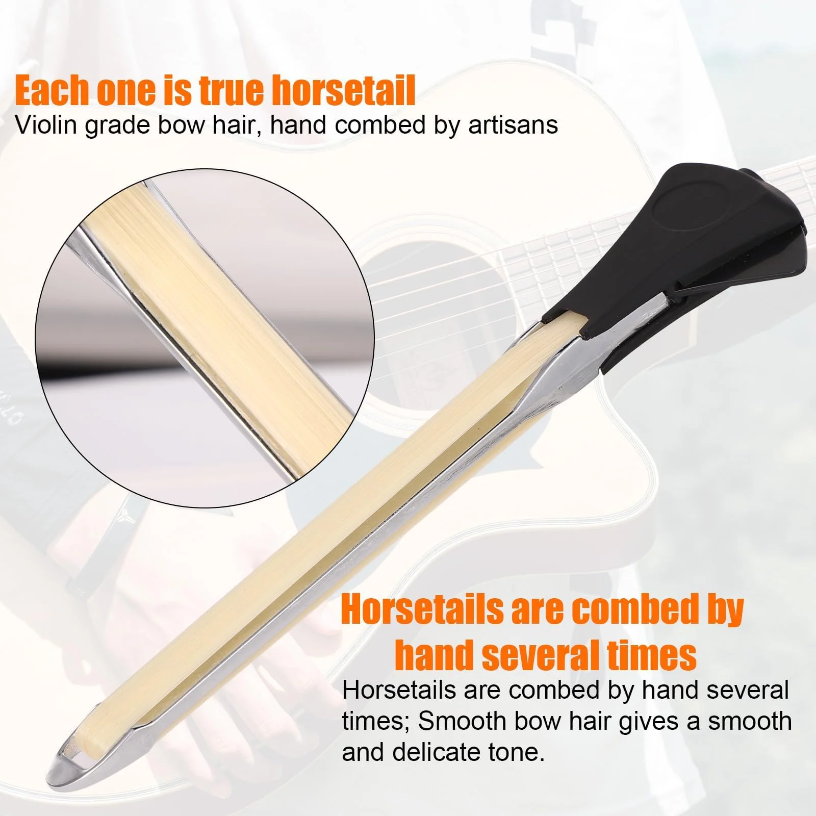 Guitar Bow Kit, 2-in-1 Horsehair Aluminum Alloy Guitar Bow Pick with Rosin Sandpaper Cloth Fun Acoustic Instrument Playing Tools Create Violin & Cello Sounds Creative Gift for Music Lover - Image 3