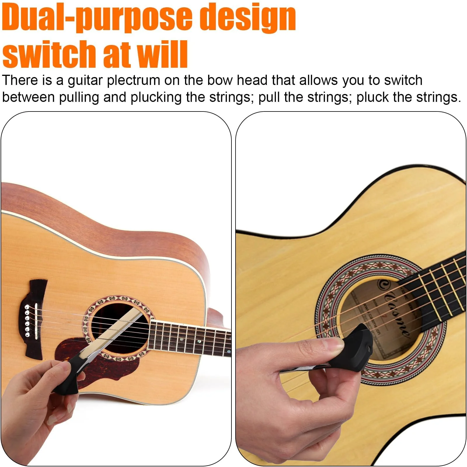 Guitar Bow Kit, 2-in-1 Horsehair Aluminum Alloy Guitar Bow Pick with Rosin Sandpaper Cloth Fun Acoustic Instrument Playing Tools Create Violin & Cello Sounds Creative Gift for Music Lover - Image 5