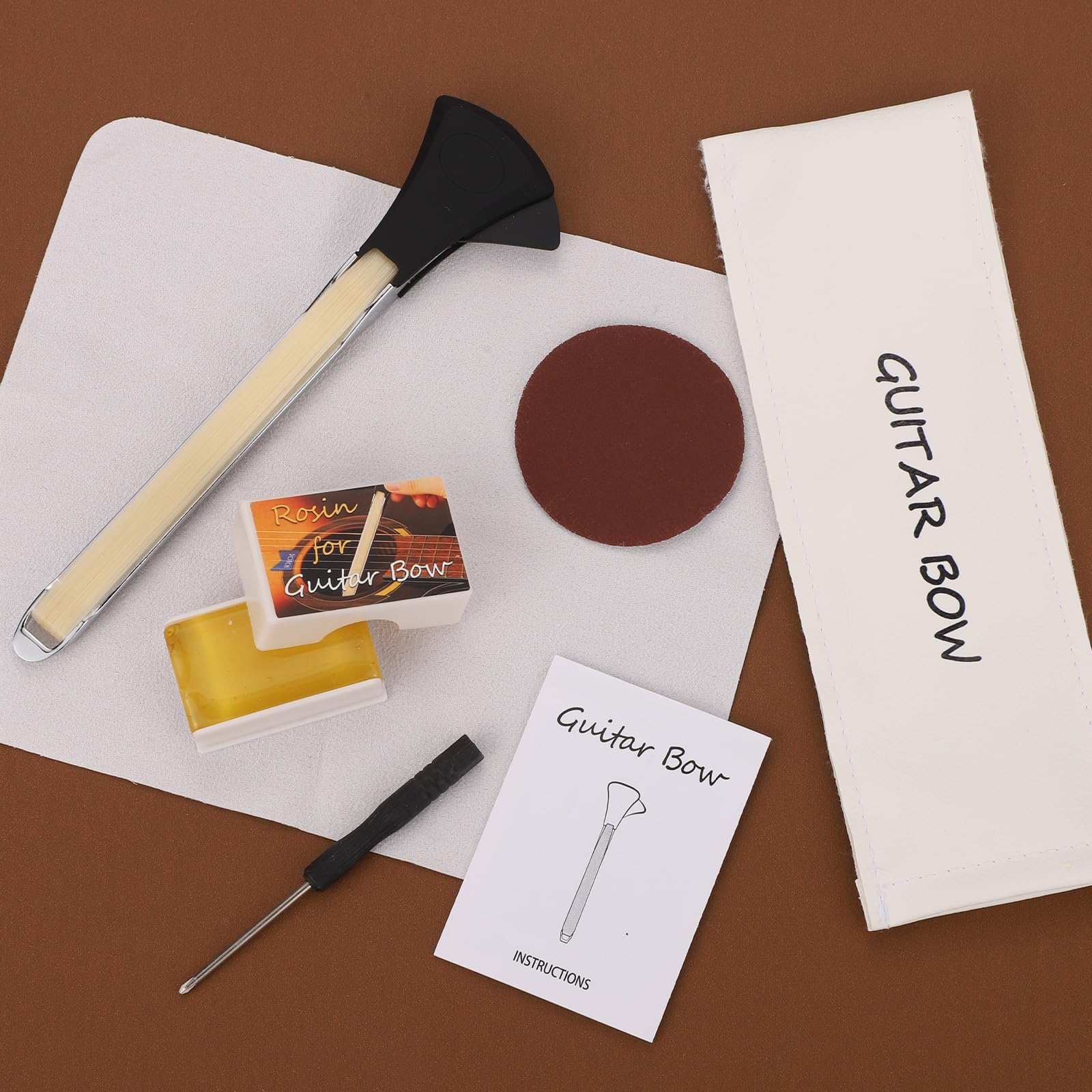 Guitar Bow Kit, 2-in-1 Horsehair Aluminum Alloy Guitar Bow Pick with Rosin Sandpaper Cloth Fun Acoustic Instrument Playing Tools Create Violin & Cello Sounds Creative Gift for Music Lover - Image 6