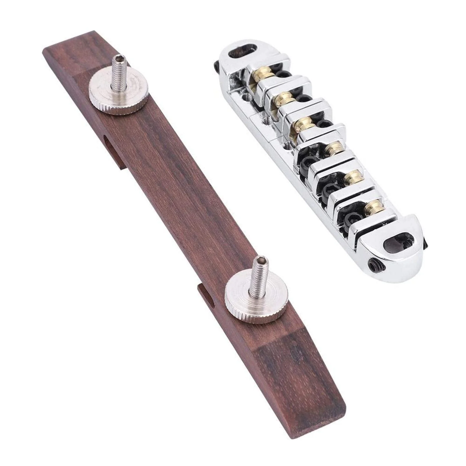 Guitar Bridge Copper zinc Alloy + Rosewood Archtop Guitar Bridge with Adjustable Roller Saddles for 6 String LP SG Jazz Guitar Silver - Image 2