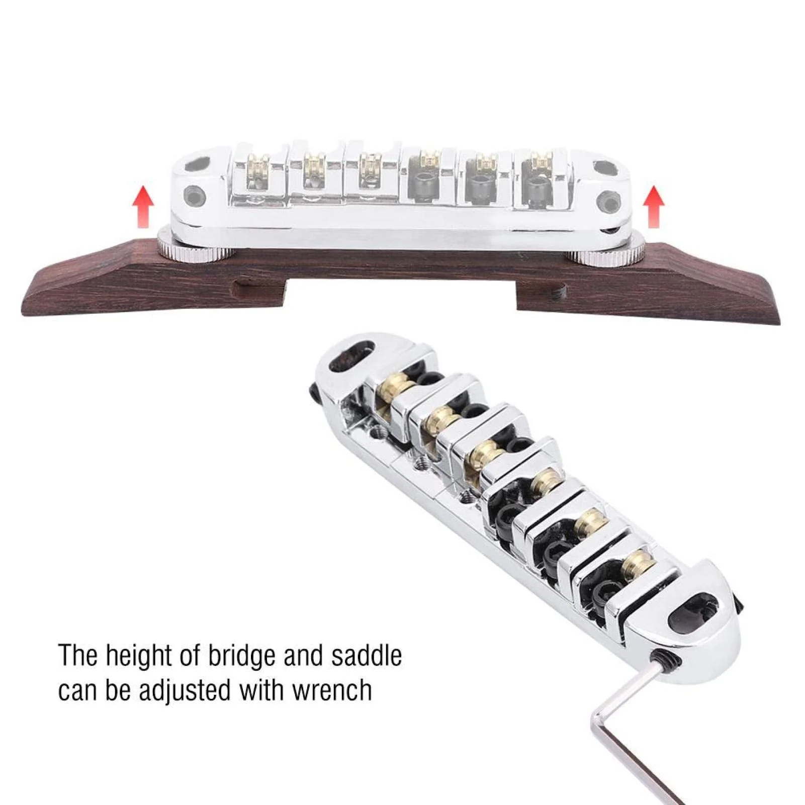 Guitar Bridge Copper zinc Alloy + Rosewood Archtop Guitar Bridge with Adjustable Roller Saddles for 6 String LP SG Jazz Guitar Silver - Image 5