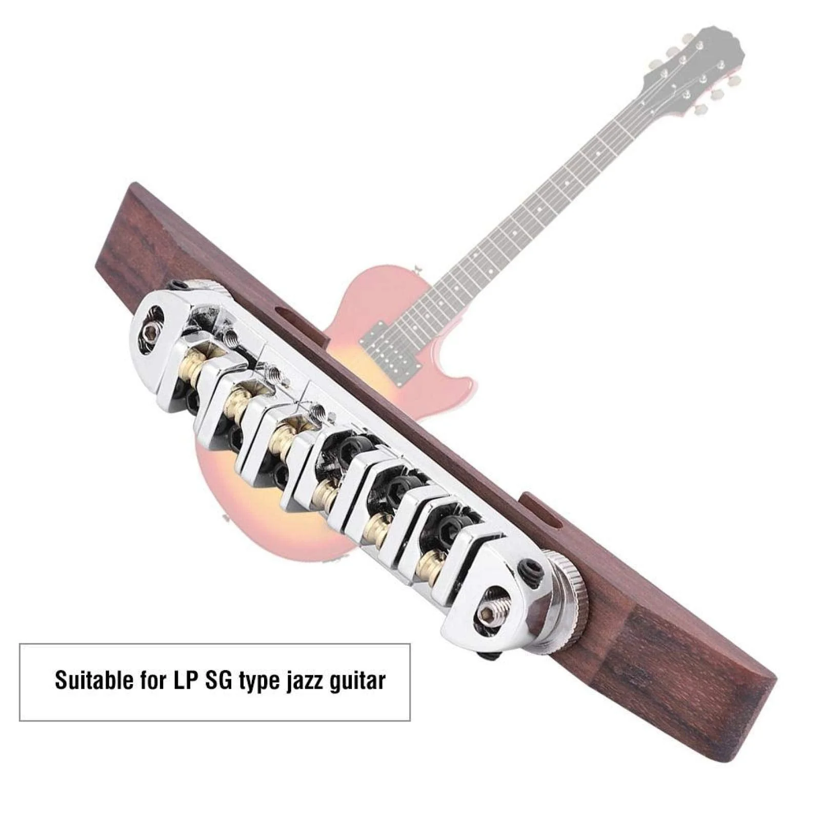 Guitar Bridge Copper zinc Alloy + Rosewood Archtop Guitar Bridge with Adjustable Roller Saddles for 6 String LP SG Jazz Guitar Silver - Image 6