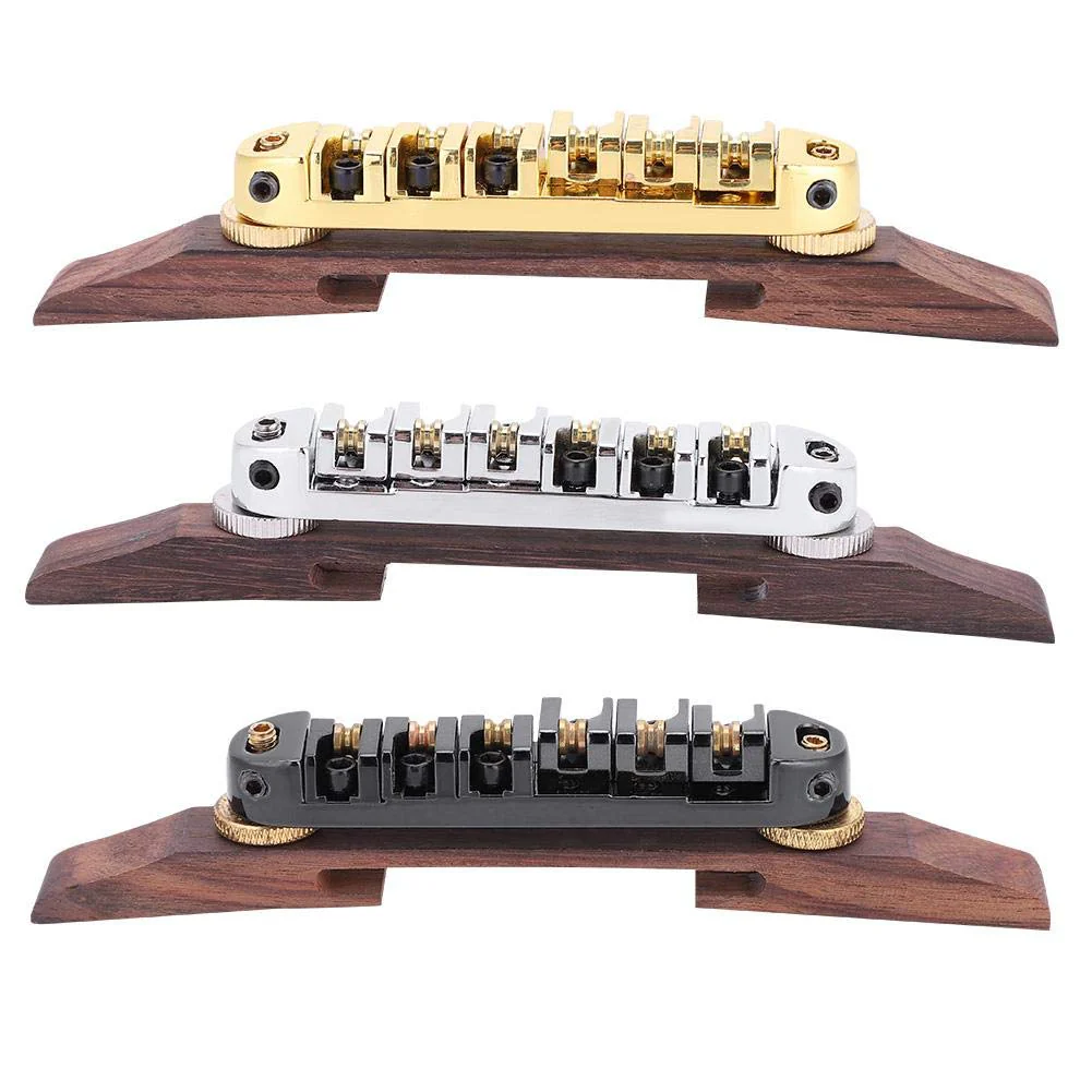 Guitar Bridge Copper zinc Alloy + Rosewood Archtop Guitar Bridge with Adjustable Roller Saddles for 6 String LP SG Jazz Guitar Silver - Image 8