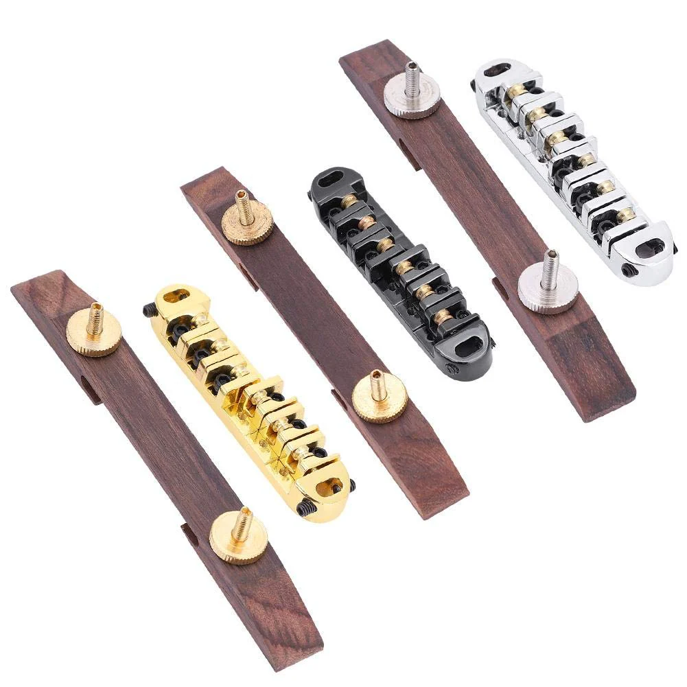 Guitar Bridge Copper zinc Alloy + Rosewood Archtop Guitar Bridge with Adjustable Roller Saddles for 6 String LP SG Jazz Guitar Silver - Image 9