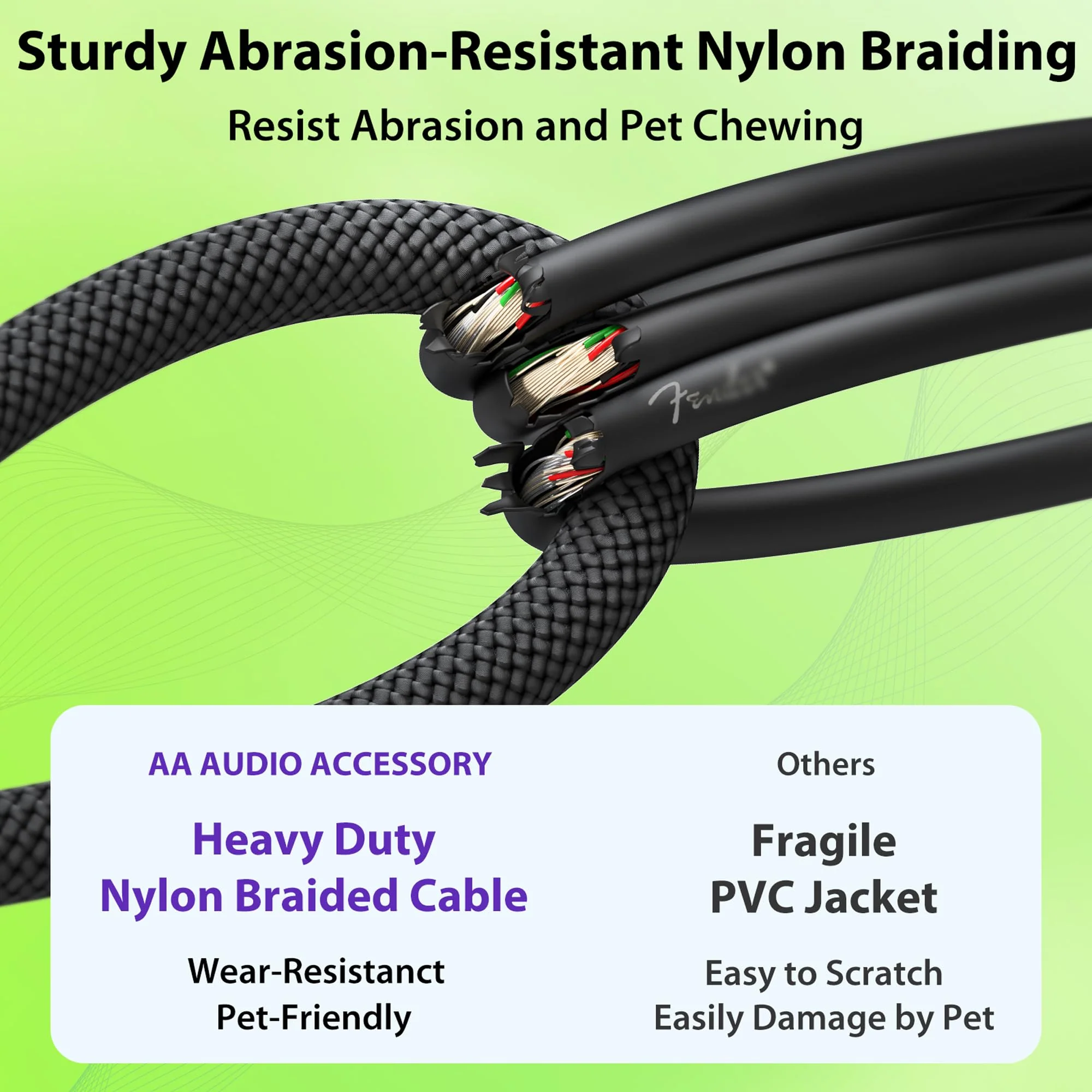 Guitar Cable 10 ft 2 Pack, Nylon Braided Anti-Kinking Kevlar-Reinforced, Neutrik REAN Connector, 20 Gauge 99.99% OFC 1/4 Instrument Cable, AL & OFC Dual Shielded Amp Cord for Fender Electric Guitar 10 ft, 2 Pack Straight, Rean Black - Image 2
