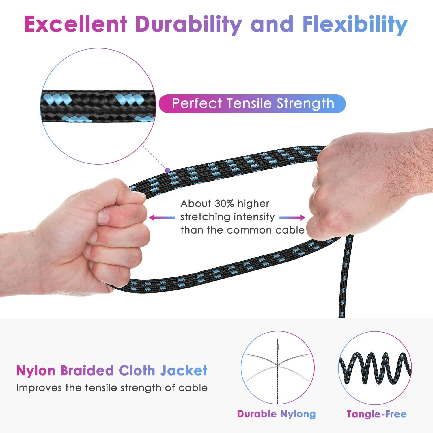 Guitar Cable 10FT Professional Instrument Cable Electric Guitar AMP Cord 1/4inch TS Cable for Guitar Bass Mandolin Keyboard and Pro Audio Straight Angle Black Blue - Image 5