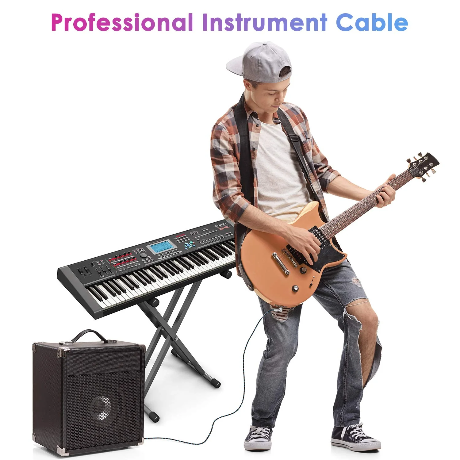 Guitar Cable 10FT Professional Instrument Cable Electric Guitar AMP Cord 1/4inch TS Cable for Guitar Bass Mandolin Keyboard and Pro Audio Straight Angle Black Blue - Image 7