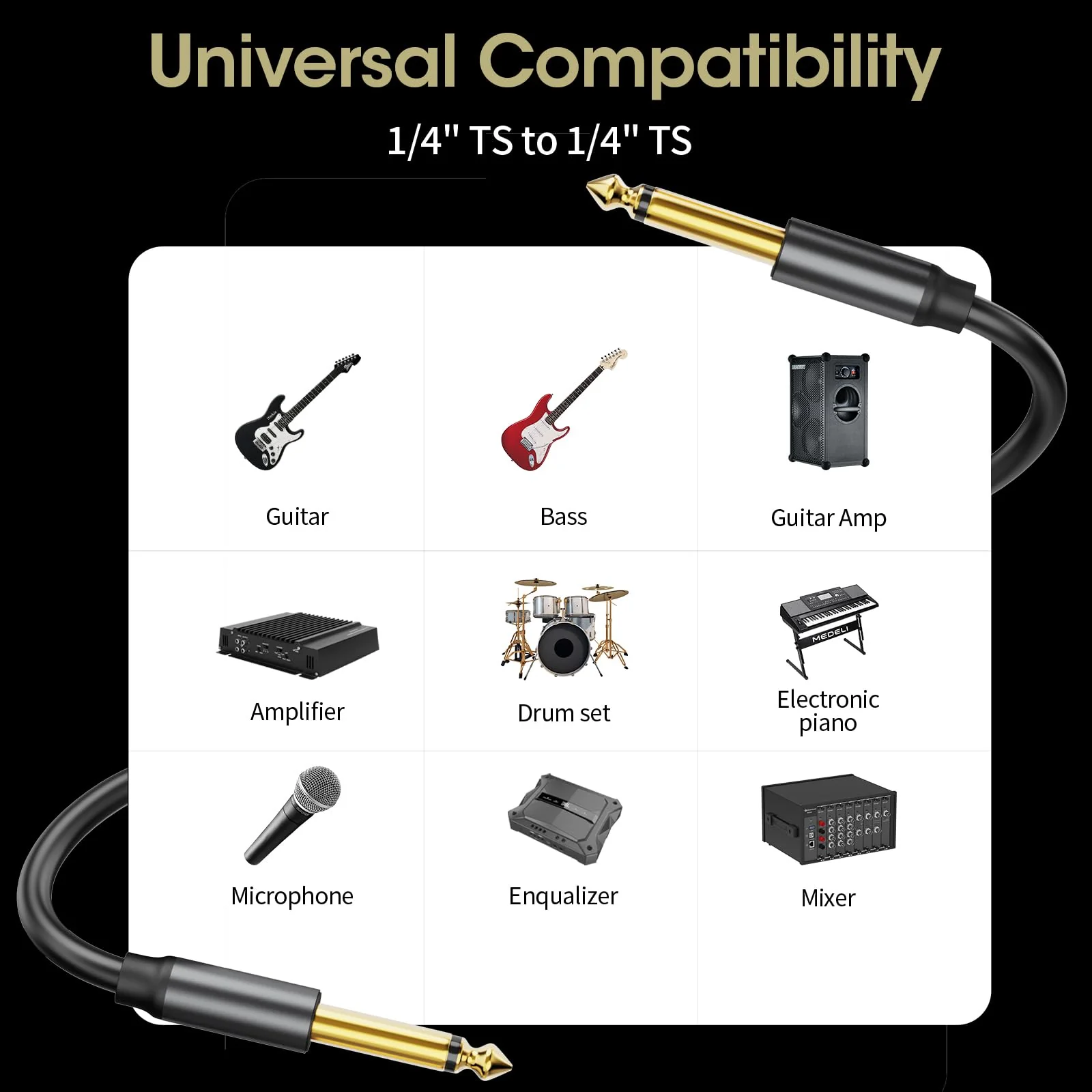 Guitar Cable, 2 Pack 15ft Instrument Cable, 1/4 Inch Electric Guitar Amp Cord for Bass, Pedal, Mandolin and Keyboard, Flexible Durable Patch Cable 15 Ft. Black - Image 7
