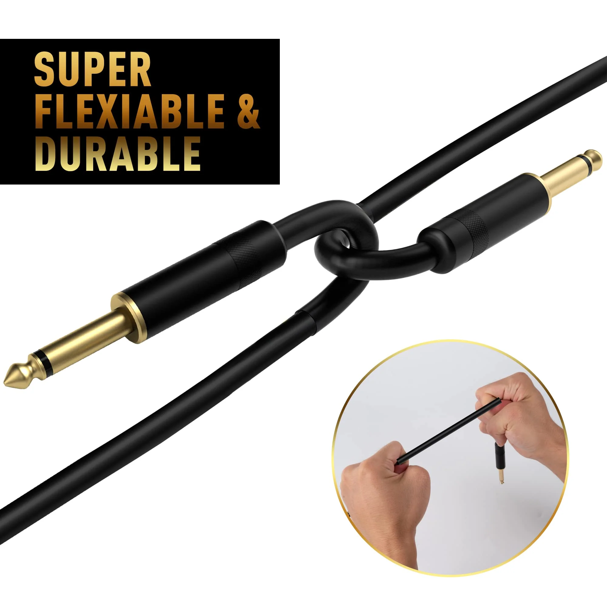 Guitar Cable 50 Feet -Straight to Straight Instrument Cable-Gold Plated-1/4 Inch TS Professional Electric Bass Guitar Cord Amp Cable 6.35mm Male PVC Jacket with 6 Guitar Picks+5 Ties 50FT-1PK Straight to Straight - Image 4