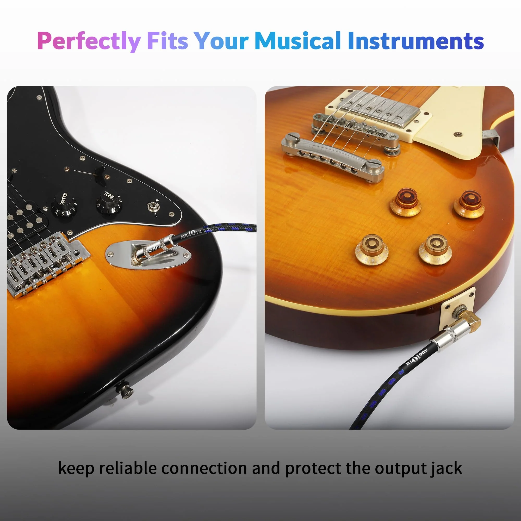 Guitar Cable 6 ft 2 Pack, Electric Instrument Bass Cable AMP Cord 1/4 Straight to Angled Dark Blue Tweed 6ft Straight Angled Blue Braided - Image 5