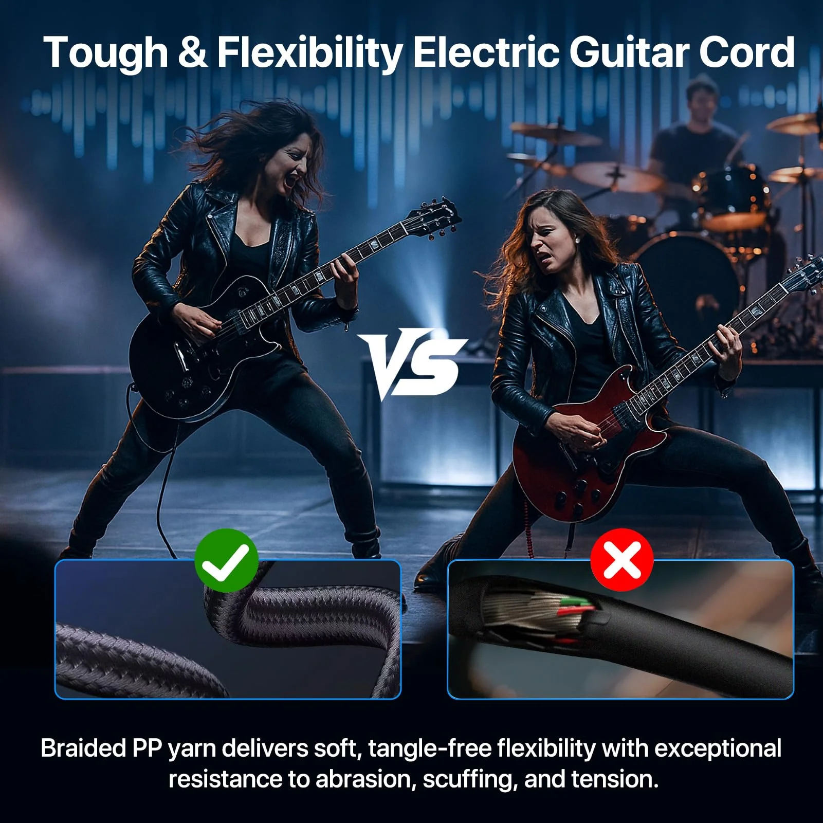 Guitar Cables 20FT, Amp Chord Electric Guitar Aux Amp Cord Braided, TS 1/4 Quarter Inch Straight to Right Angle Bass Instrument Cable Pro Audio (Black, 2Pack) 2 PACK - Image 5