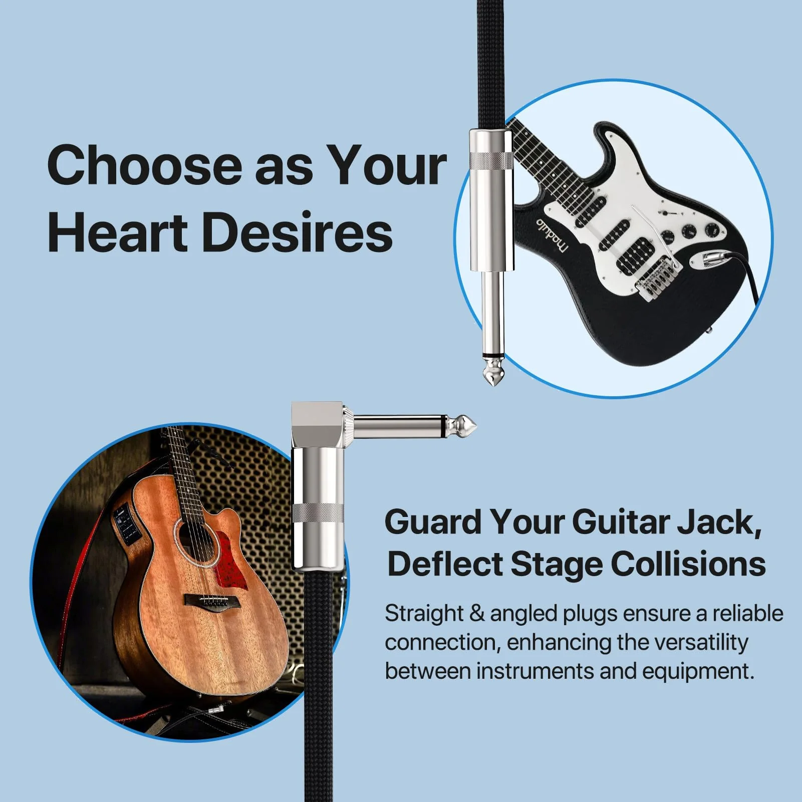 Guitar Cables 20FT, Amp Chord Electric Guitar Aux Amp Cord Braided, TS 1/4 Quarter Inch Straight to Right Angle Bass Instrument Cable Pro Audio (Black, 2Pack) 2 PACK - Image 8