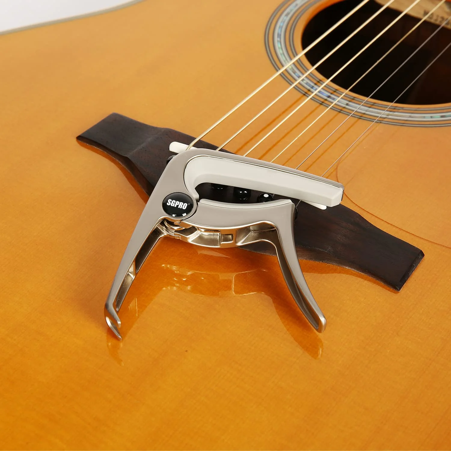 Guitar Capo 3-in-1: Acoustic & Electric Capo, Guitar Pin Puller, Pick Holder - Hidden Spring Design, Trapezoid Silicone Rubber Pad, Superior Zinc Alloy (Pink) Pink - Image 7
