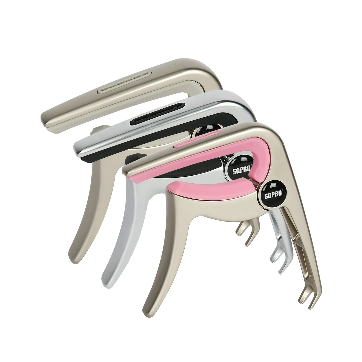 Guitar Capo 3-in-1: Acoustic & Electric Capo, Guitar Pin Puller, Pick Holder - Hidden Spring Design, Trapezoid Silicone Rubber Pad, Superior Zinc Alloy (Pink) Pink - Image 8