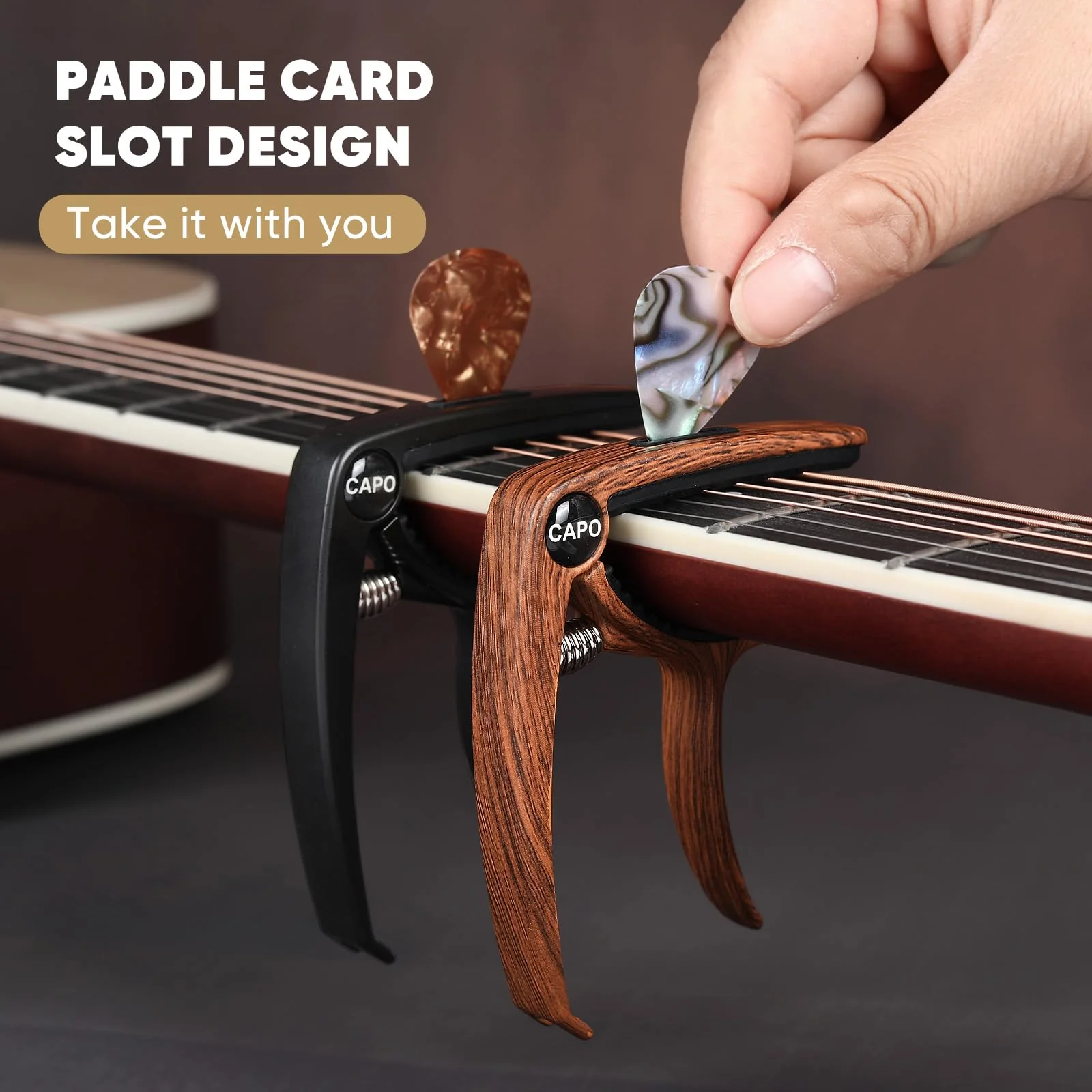 Guitar Capo, 3in1 Zinc Metal Capo for Acoustic and Electric Guitars (with Pick Holder and 4Picks),Ukulele,Mandolin,Banjo,Guitar Accessories (Black) black - Image 3