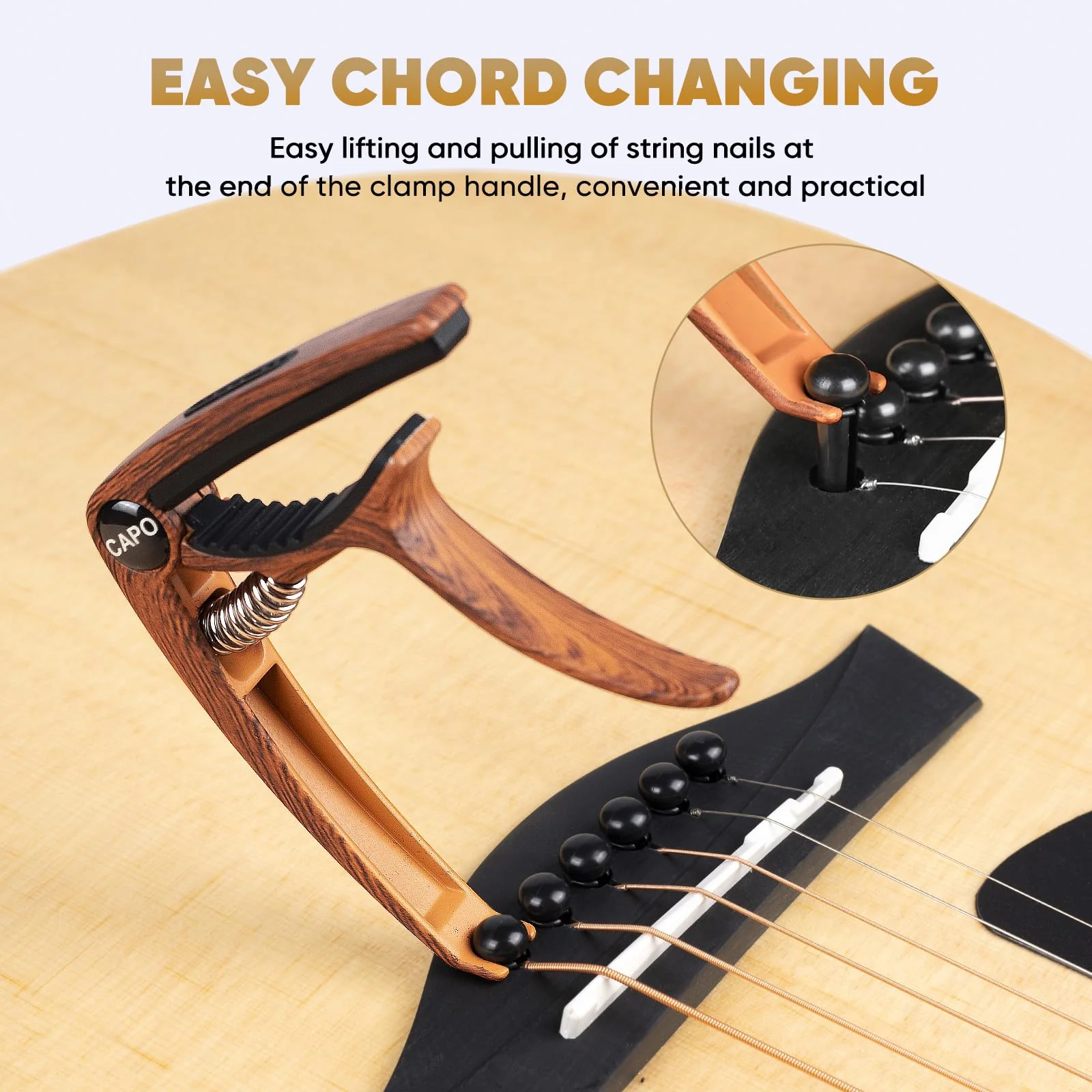 Guitar Capo, 3in1 Zinc Metal Capo for Acoustic and Electric Guitars (with Pick Holder and 4Picks),Ukulele,Mandolin,Banjo,Guitar Accessories (Black) black - Image 4